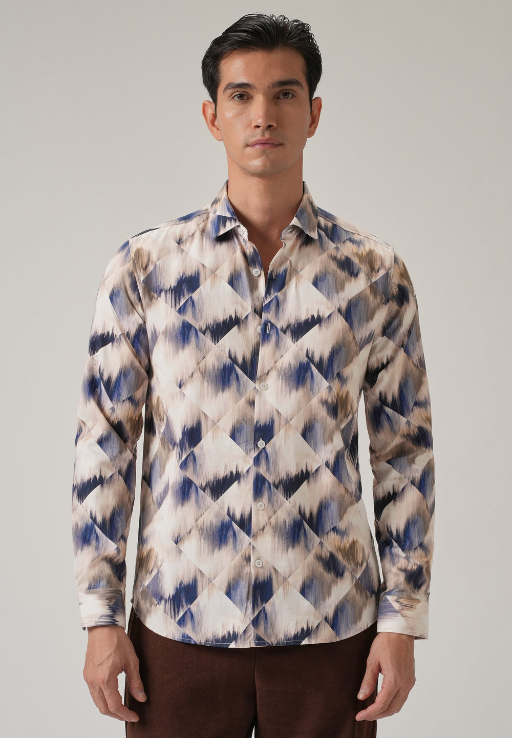 Brown Geometric Print Shirt