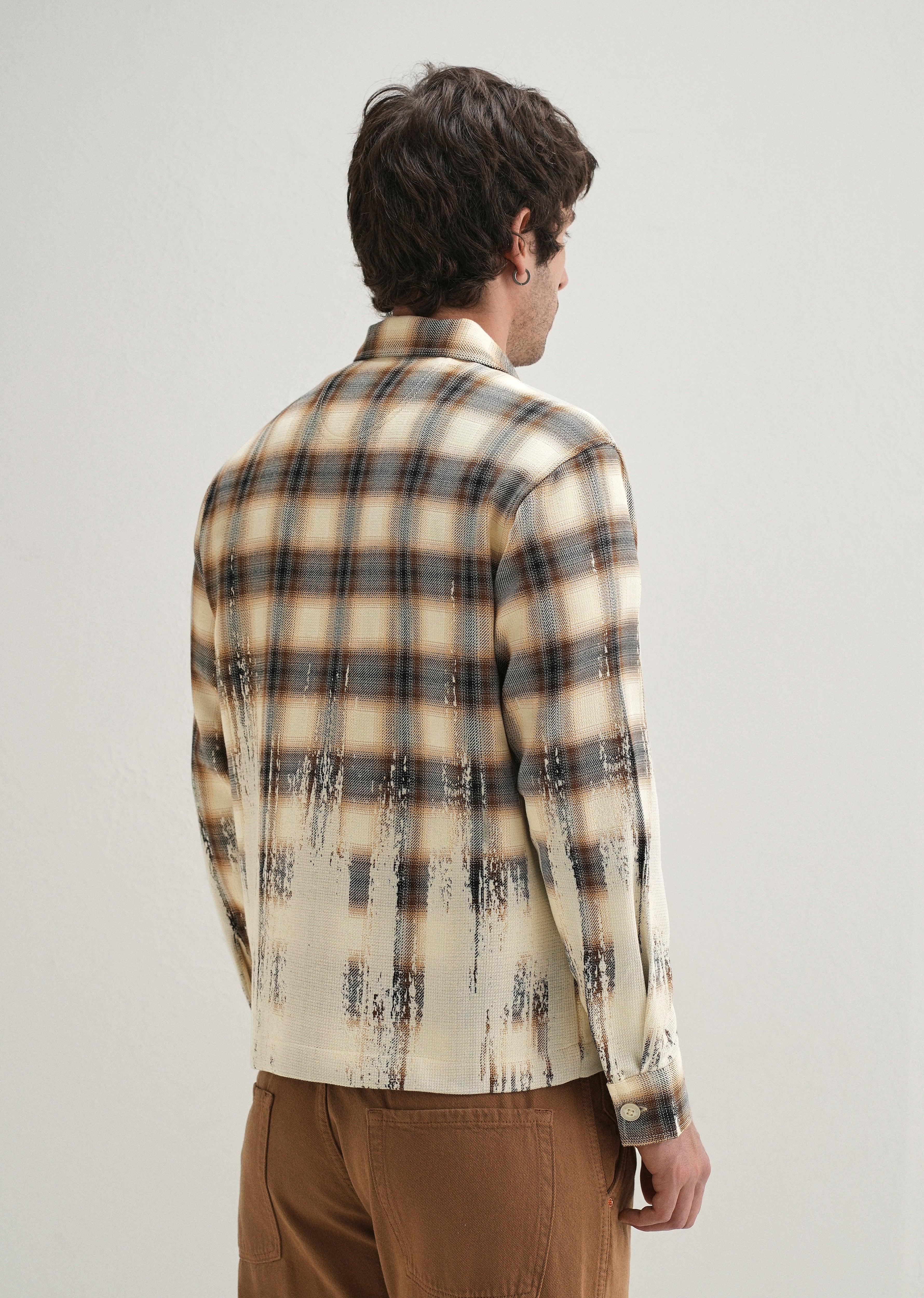 Brown Gradient Grunge Check Shacket