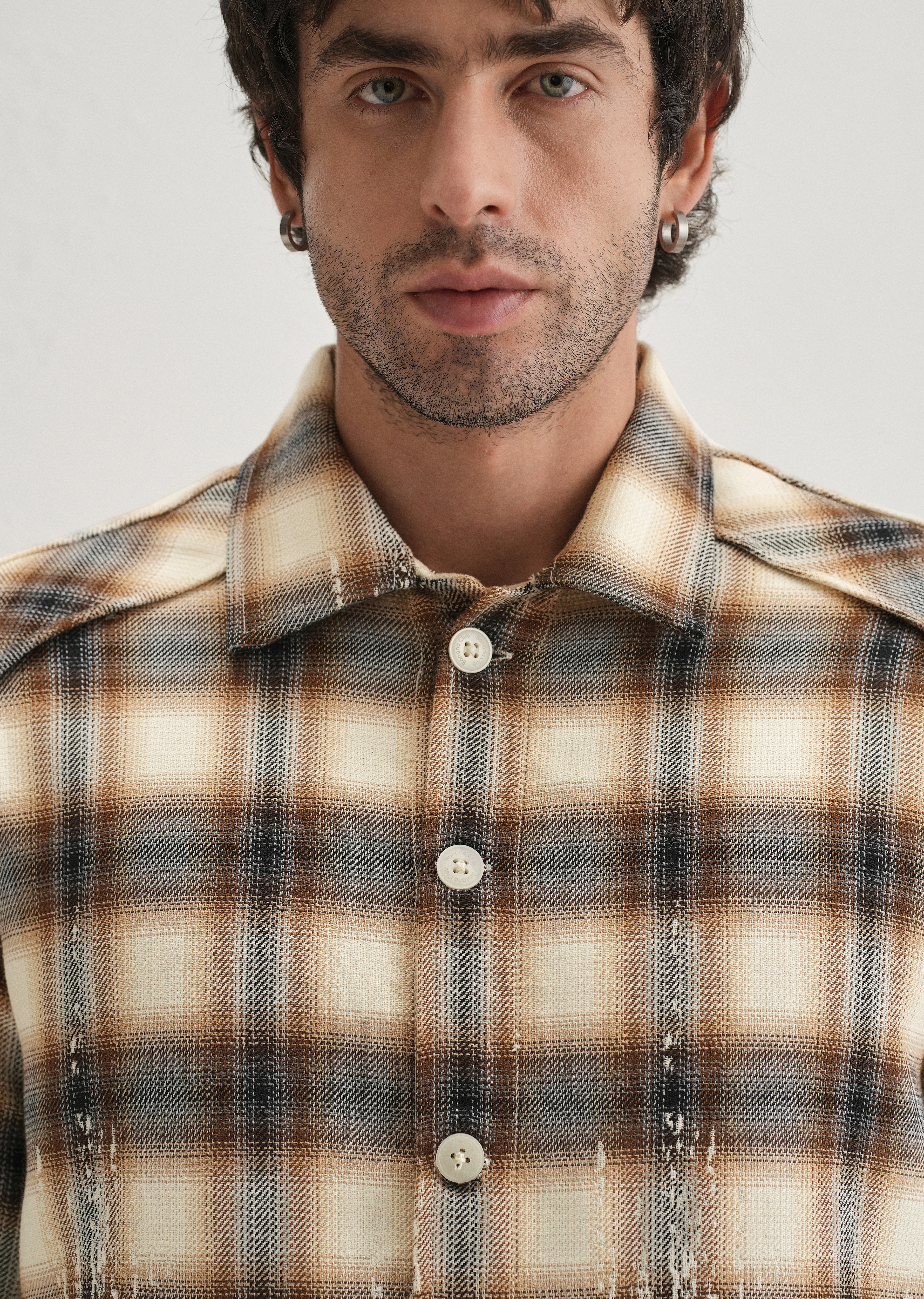 Brown Gradient Grunge Check Shacket