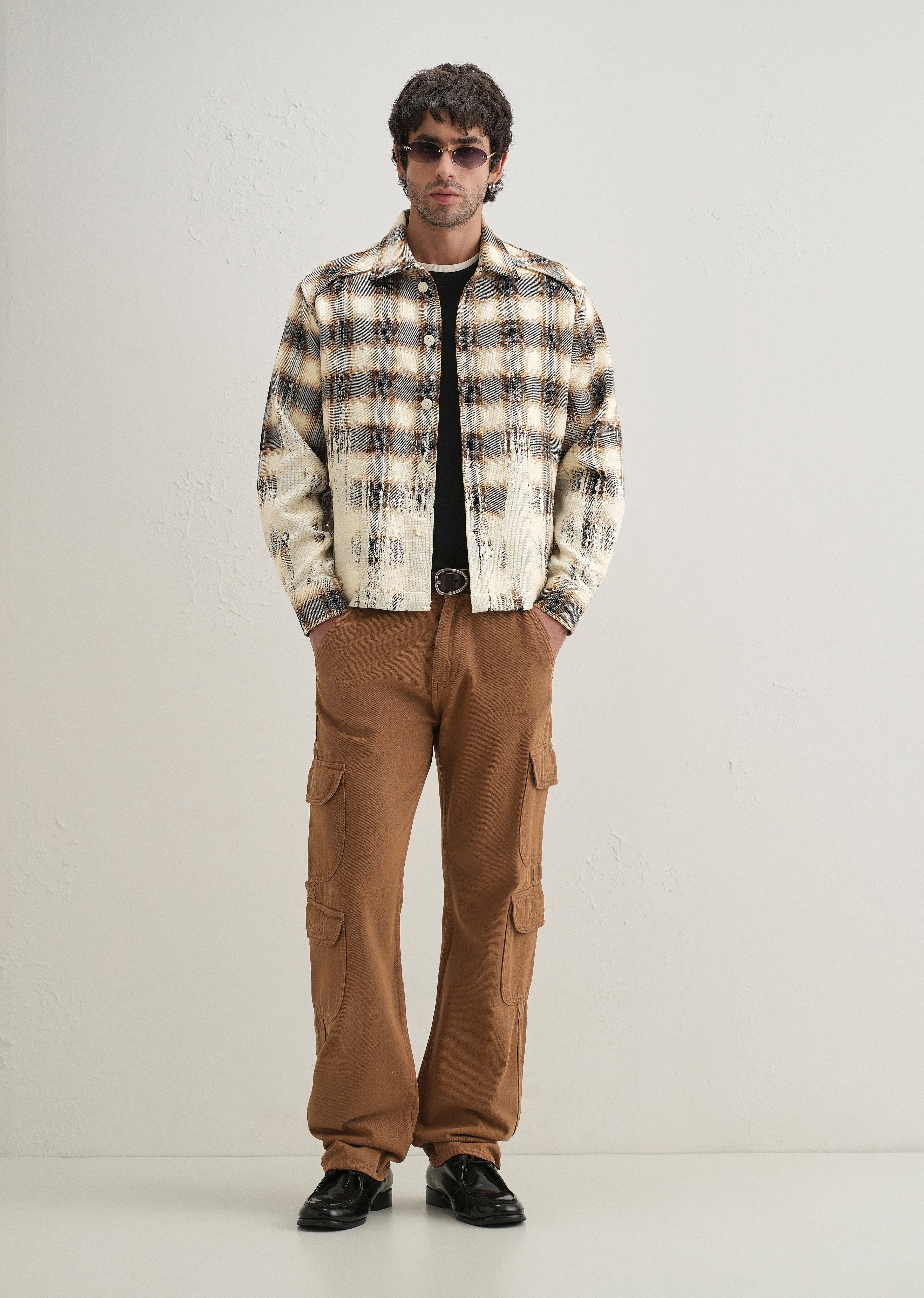 Brown Gradient Grunge Check Shacket