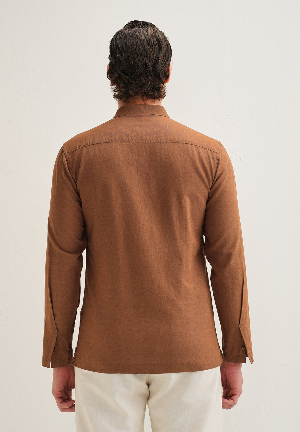 Terracotta Brown Hidden Sleeve Placket Cotton Linen Shirt