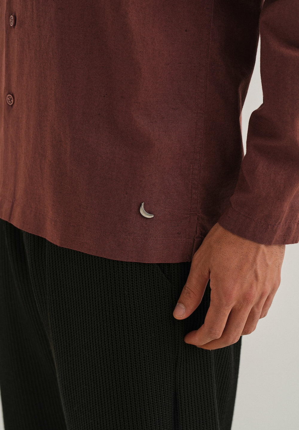 Brown Hidden Sleeve Placket Cotton Linen Shirt