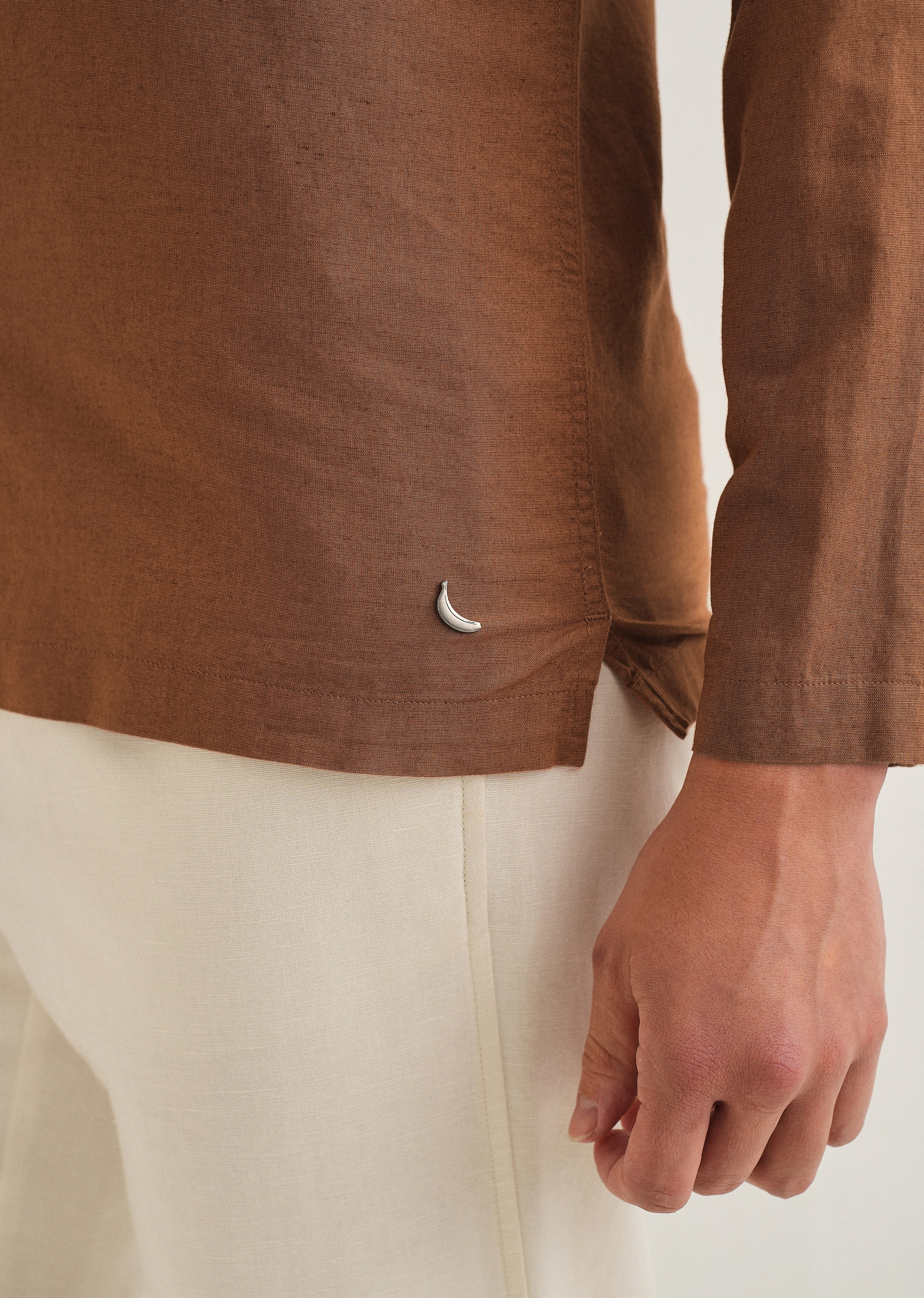 Terracotta Brown Hidden Sleeve Placket Cotton Linen Shirt