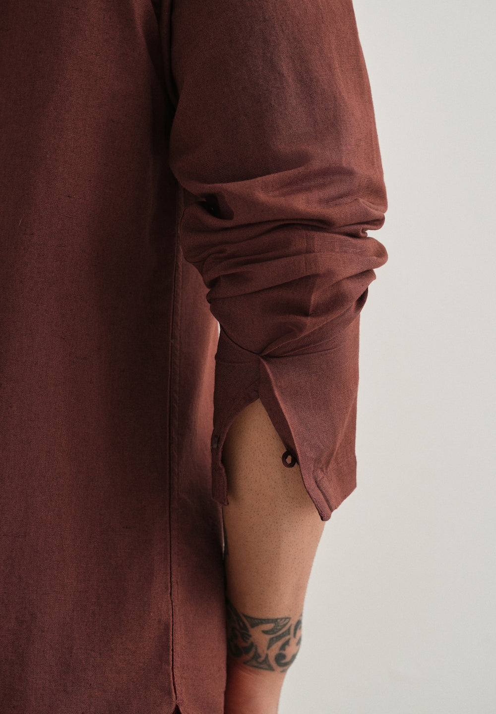 Brown Hidden Sleeve Placket Cotton Linen Shirt