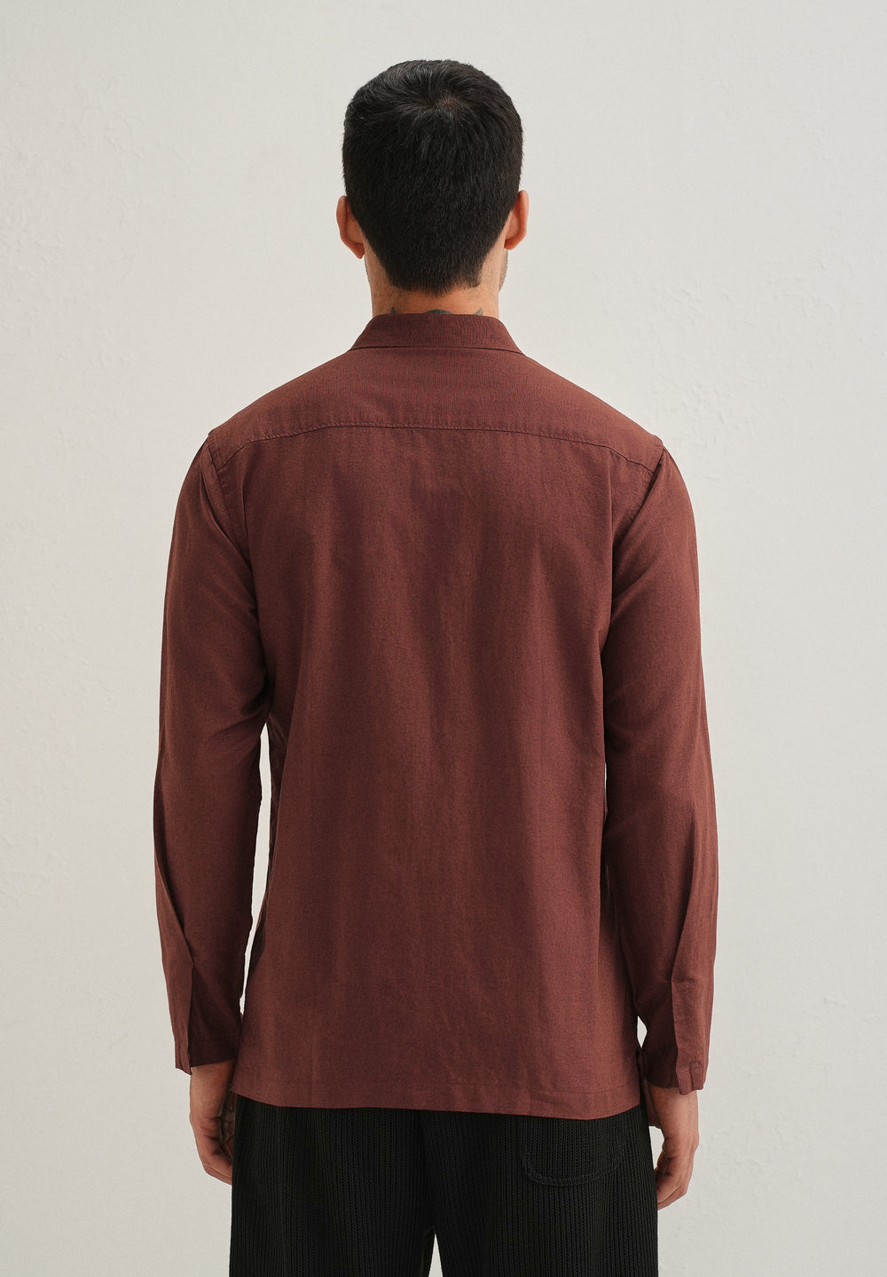 Brown Hidden Sleeve Placket Cotton Linen Shirt