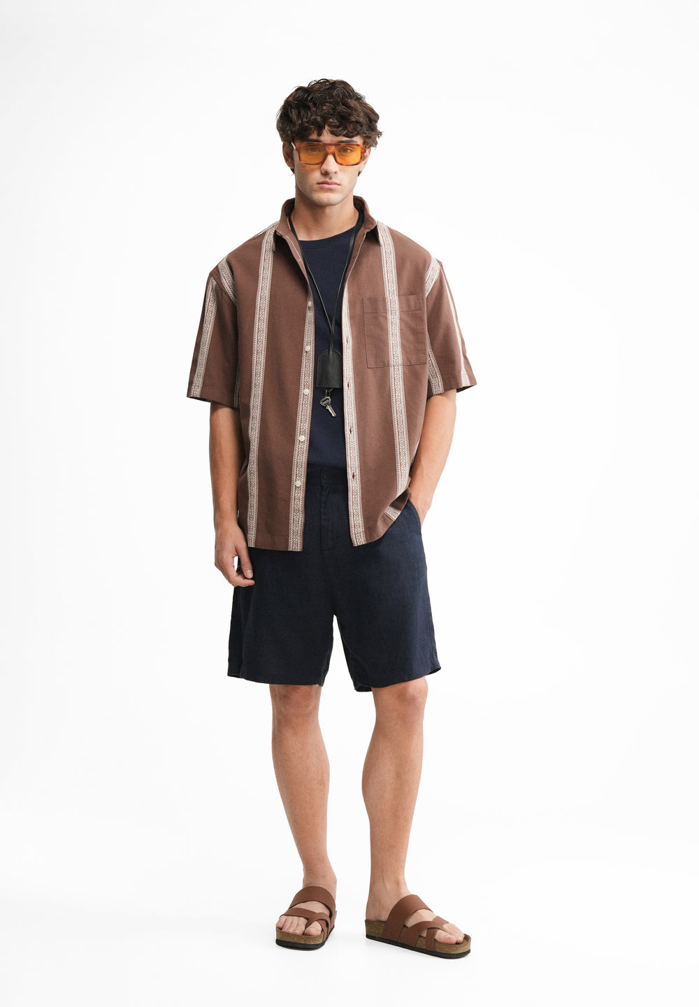 Brown Jacquard Stripe Cotton Shirt