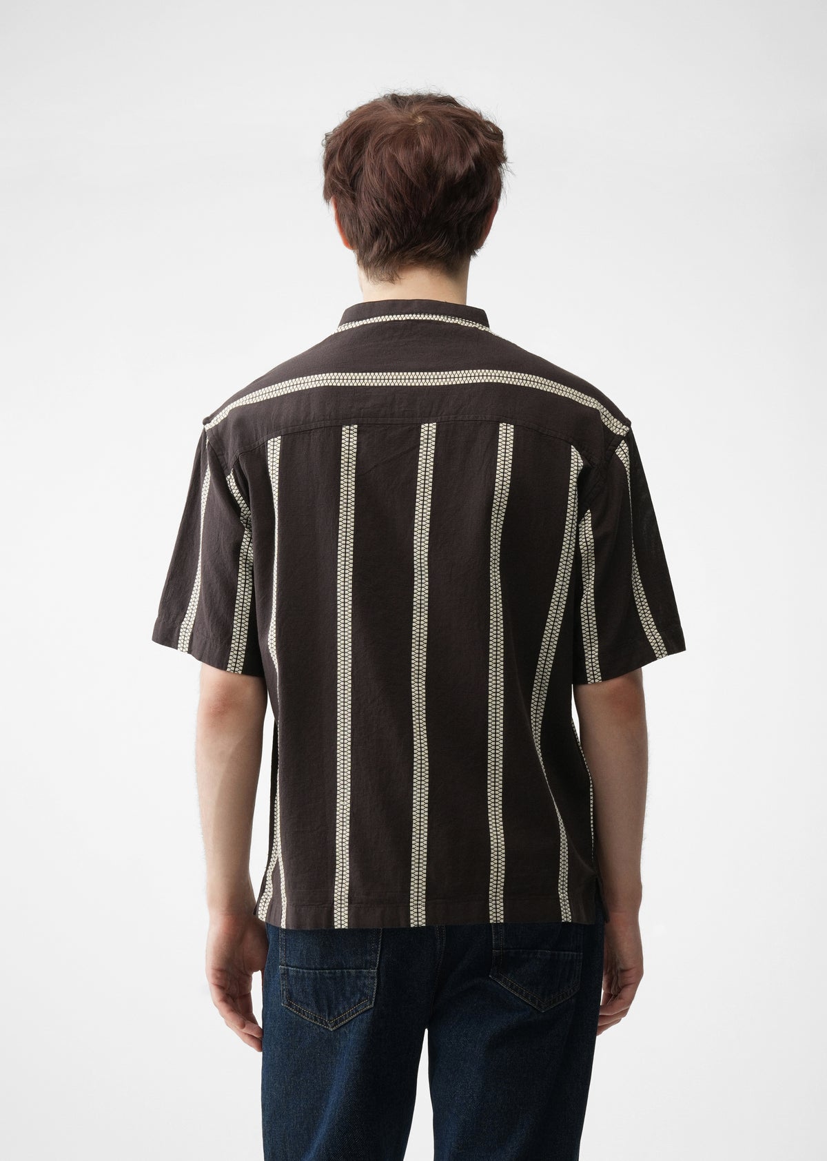 Dark Brown Jacquard Stripe Cotton Shirt