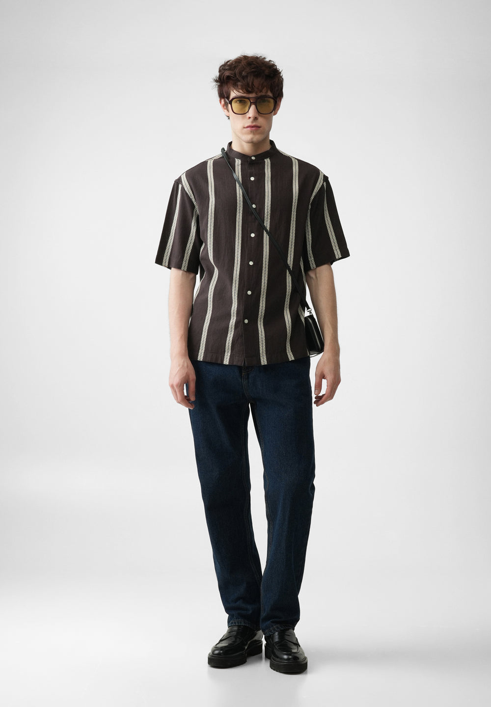 Dark Brown Jacquard Stripe Cotton Shirt