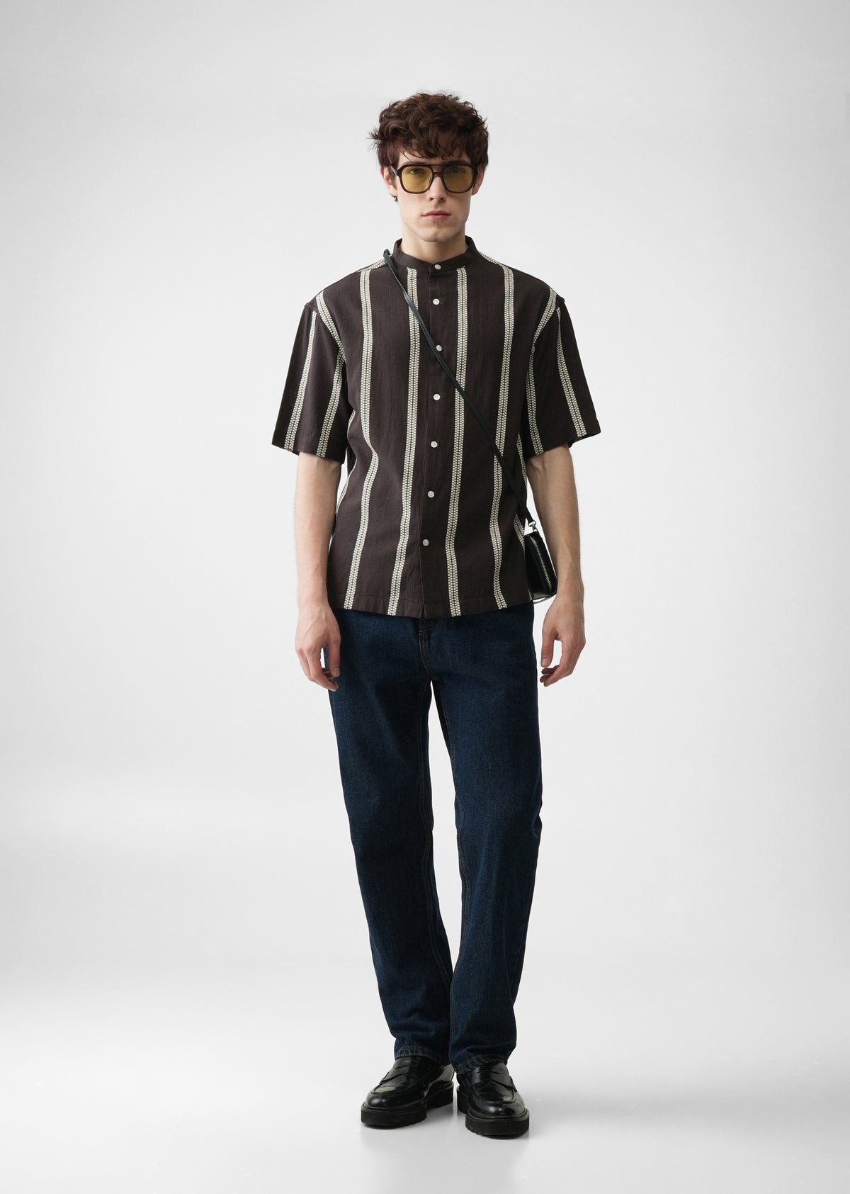Dark Brown Jacquard Stripe Cotton Shirt