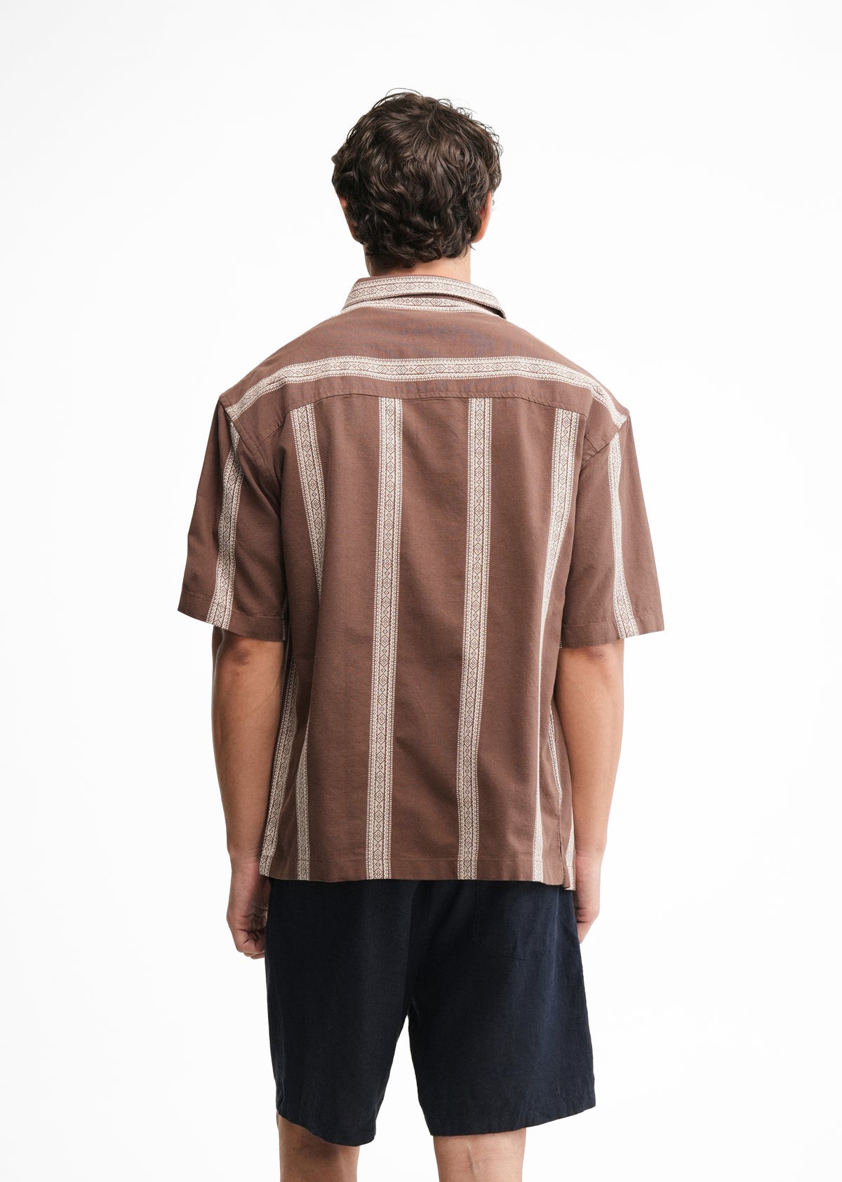 Brown Jacquard Stripe Cotton Shirt