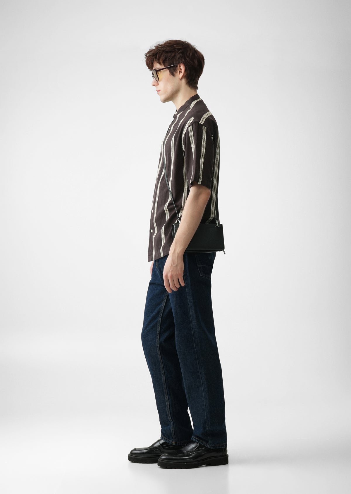 Dark Brown Jacquard Stripe Cotton Shirt
