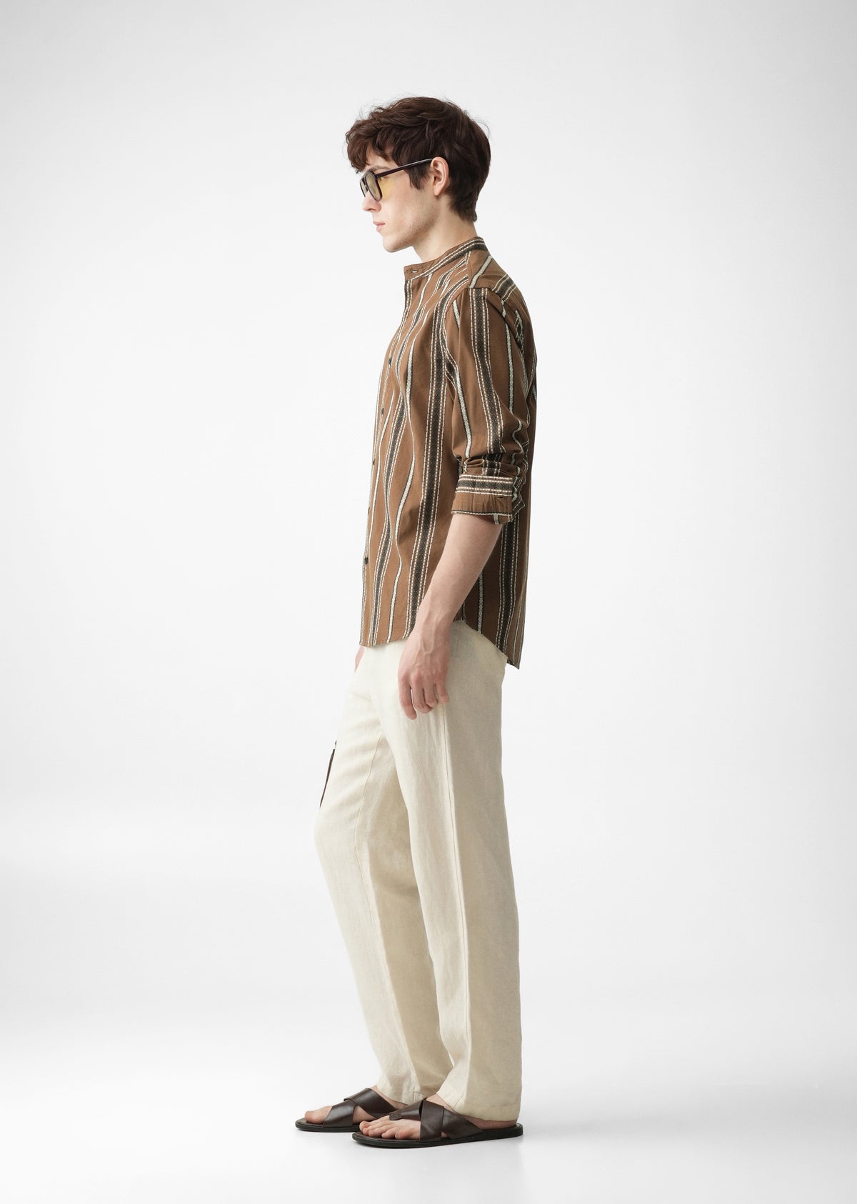 Brown Jacquard Stripe Cotton Shirt