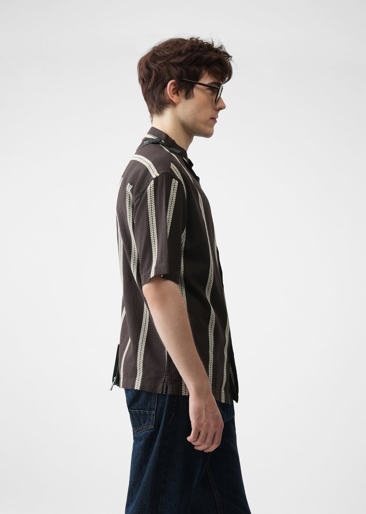 Dark Brown Jacquard Stripe Cotton Shirt