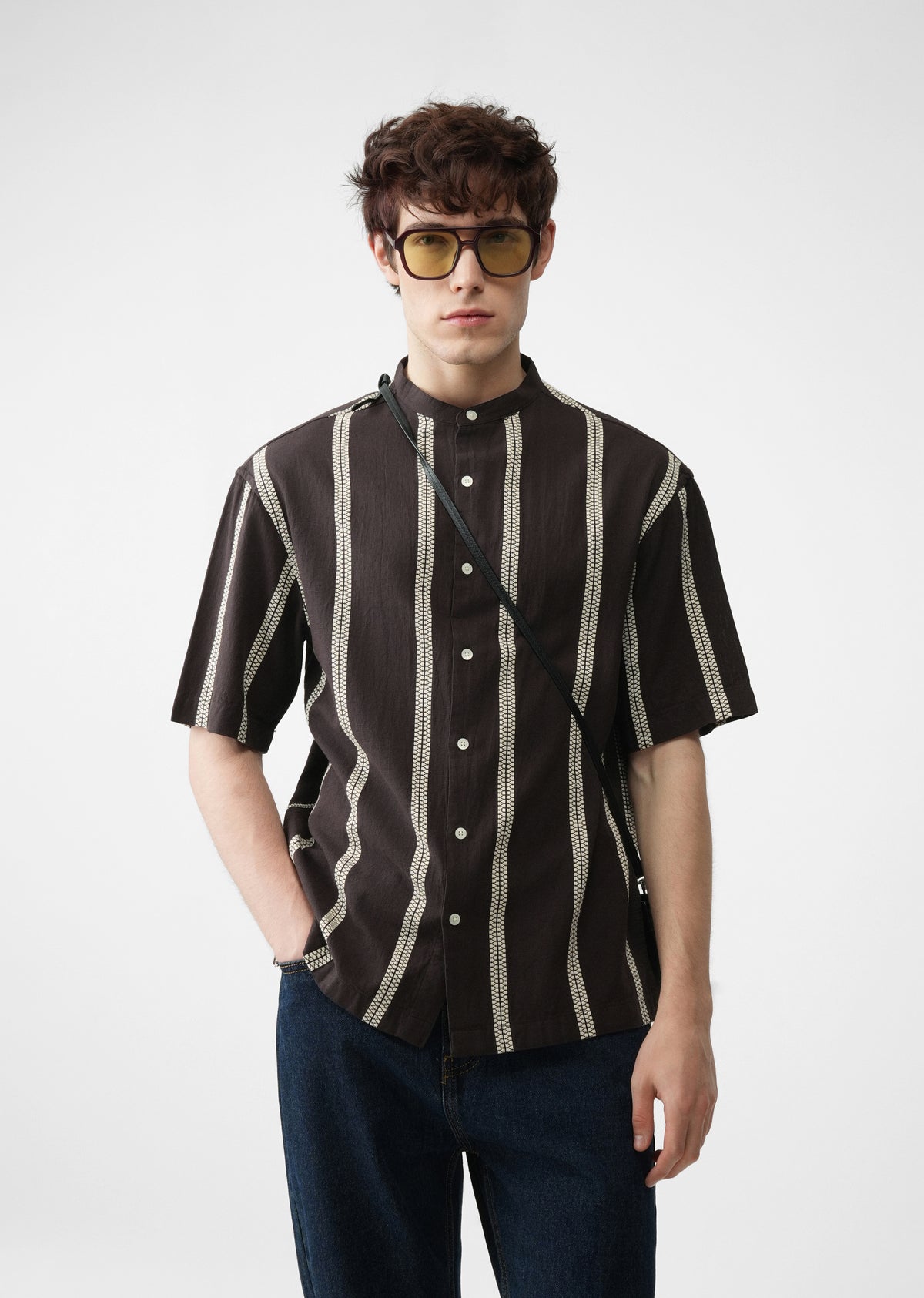 Dark Brown Jacquard Stripe Cotton Shirt