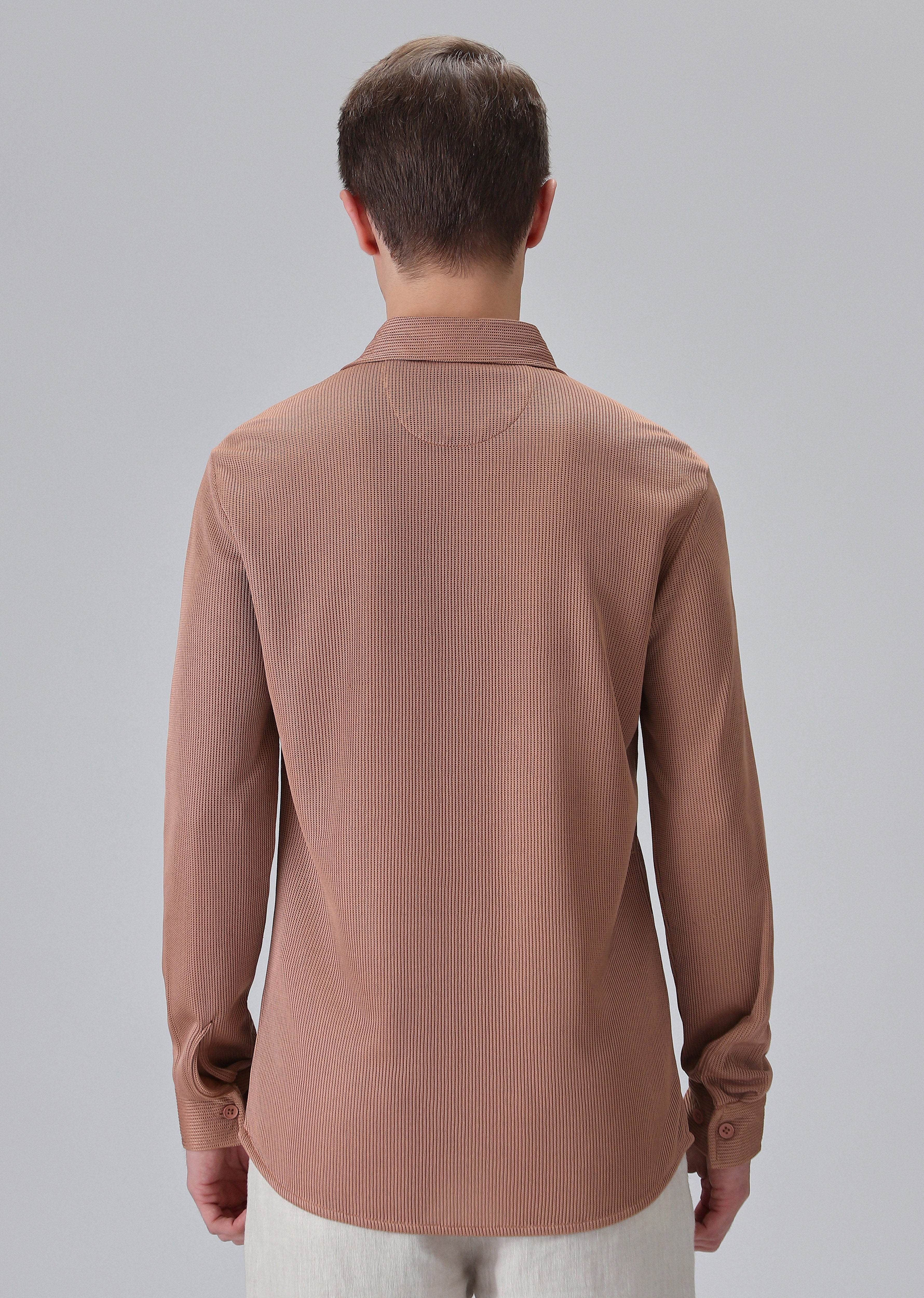 Brown Plain Knitted Shirt