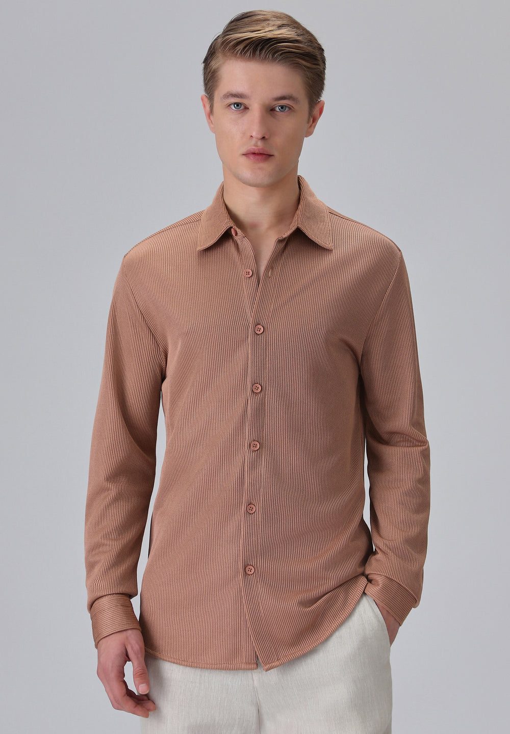 Brown Plain Knitted Shirt