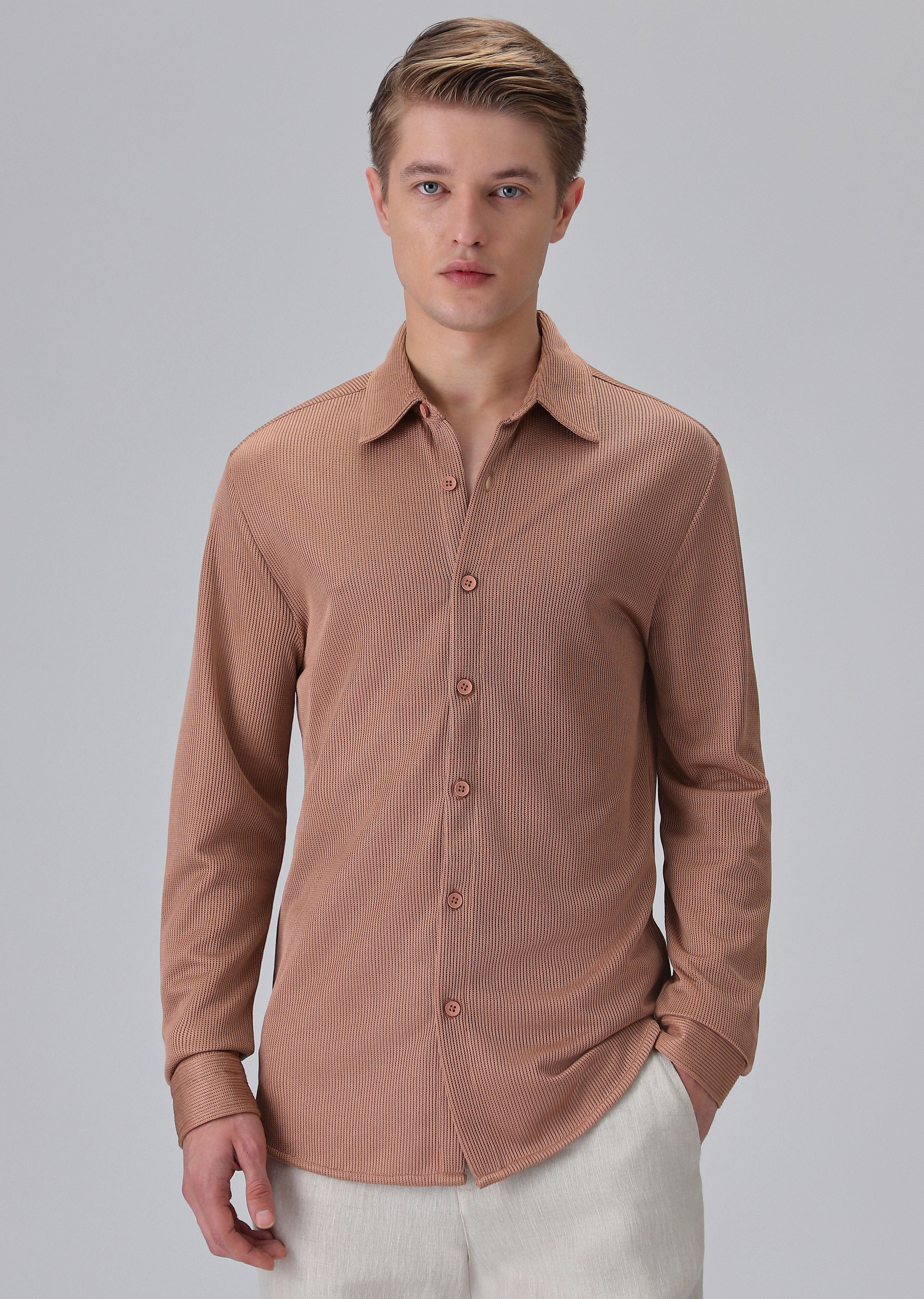 Brown Plain Knitted Shirt