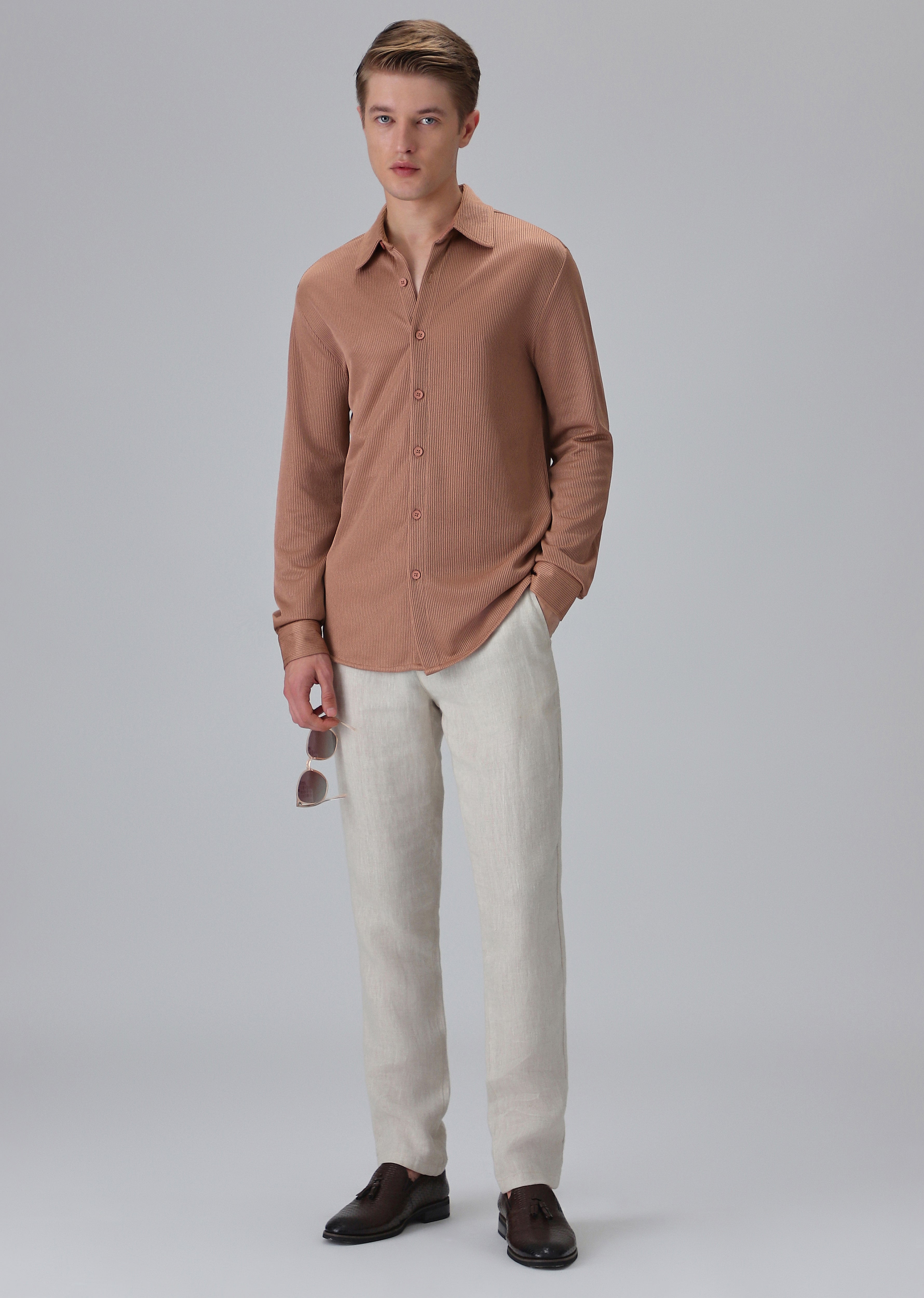 Brown Plain Knitted Shirt