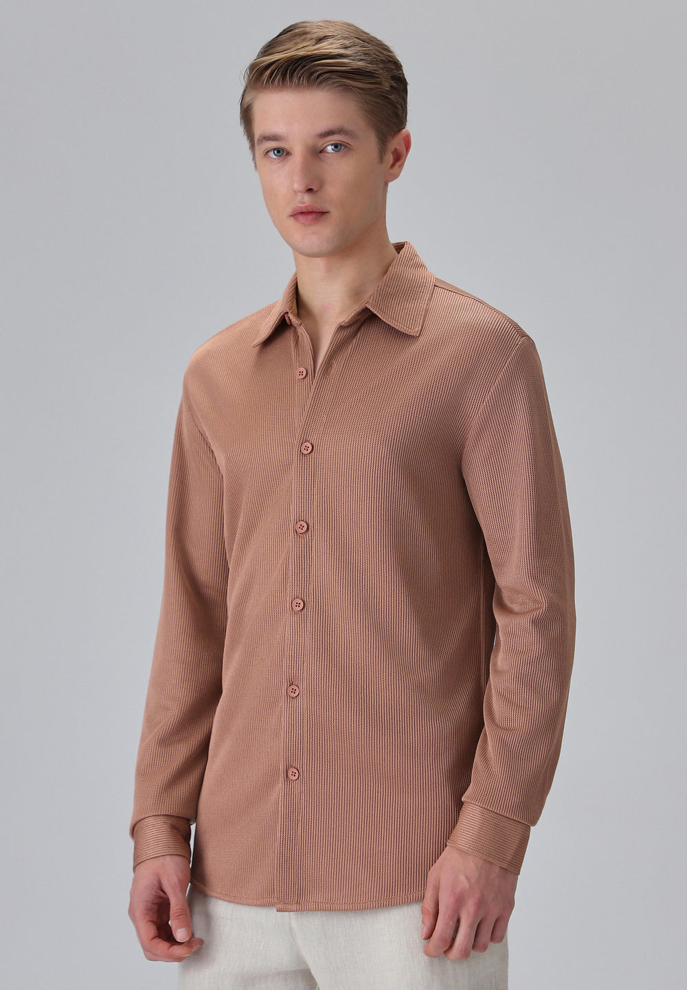Brown Plain Knitted Shirt