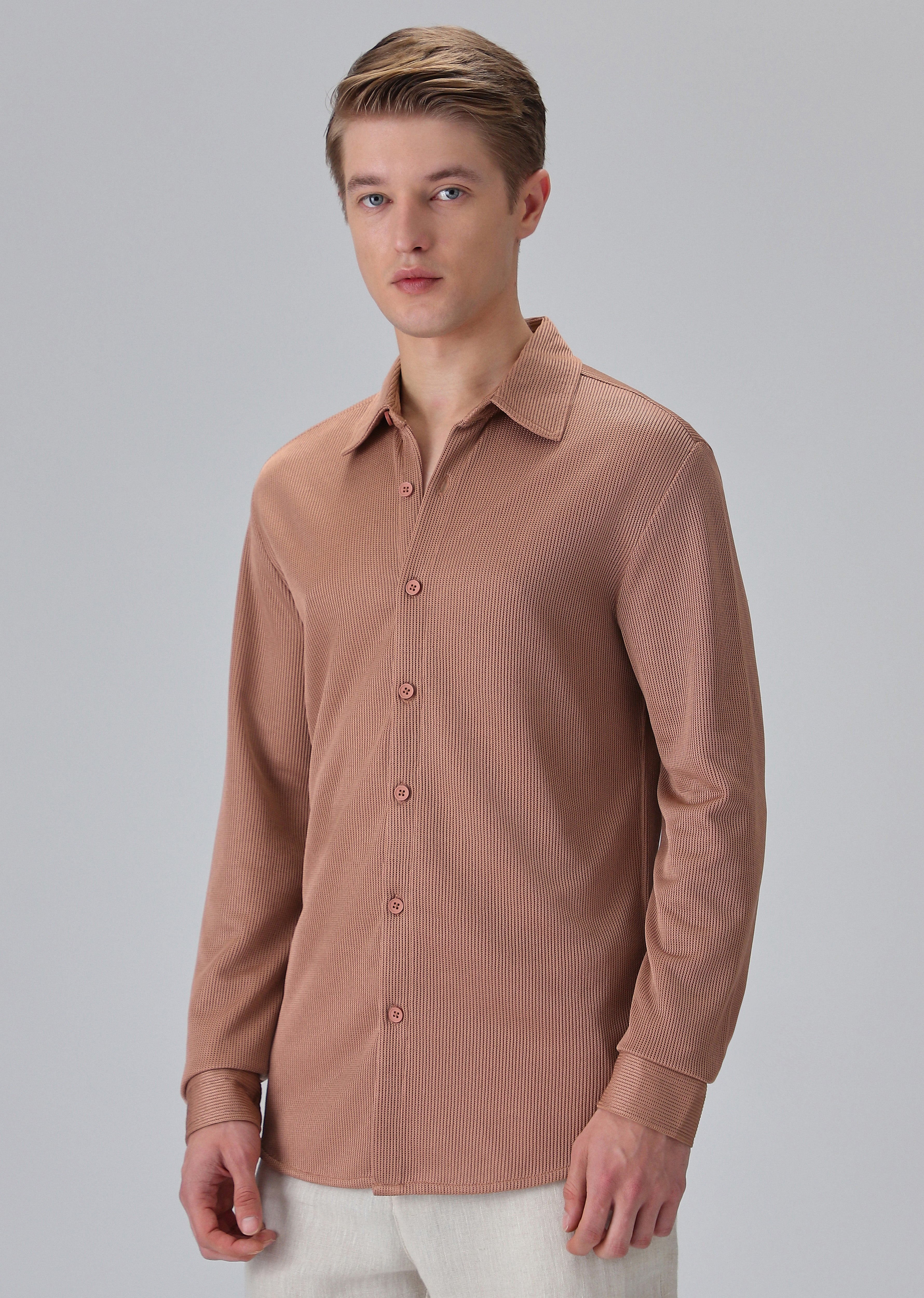 Brown Plain Knitted Shirt