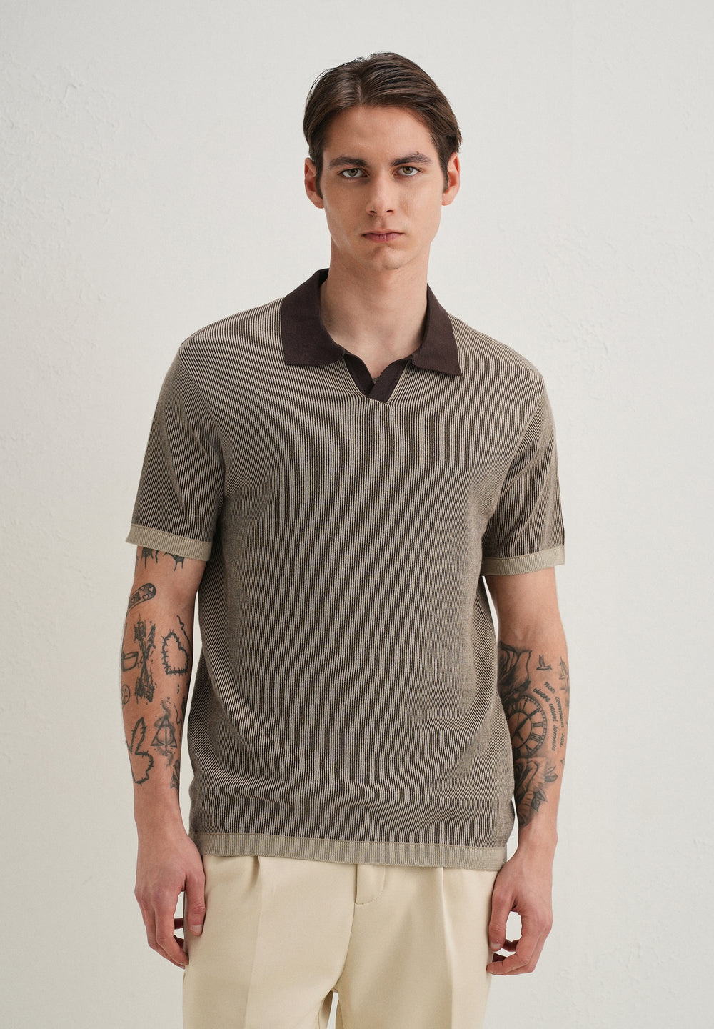 Brown Knitted Polo T-Shirt