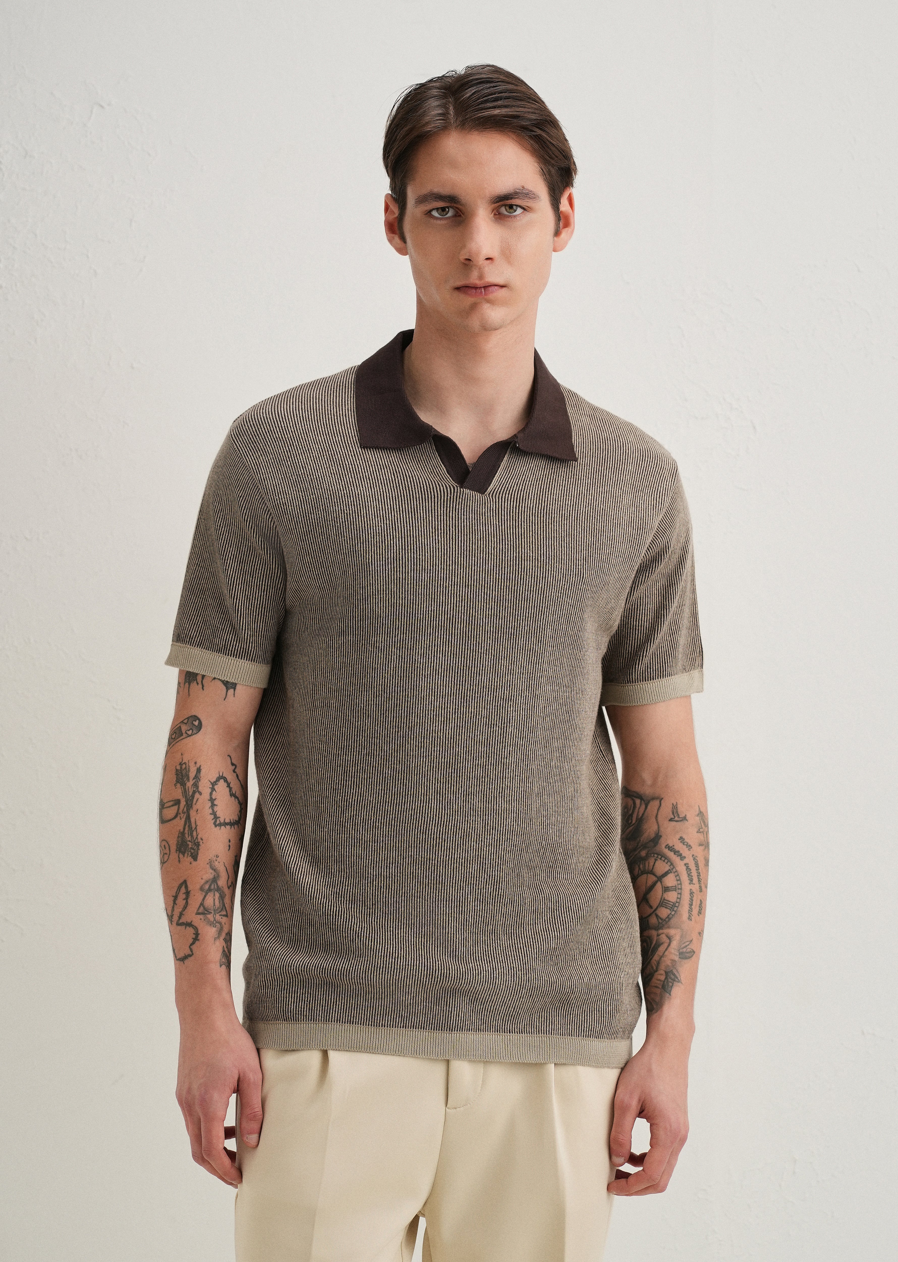 Brown Knitted Polo T-Shirt