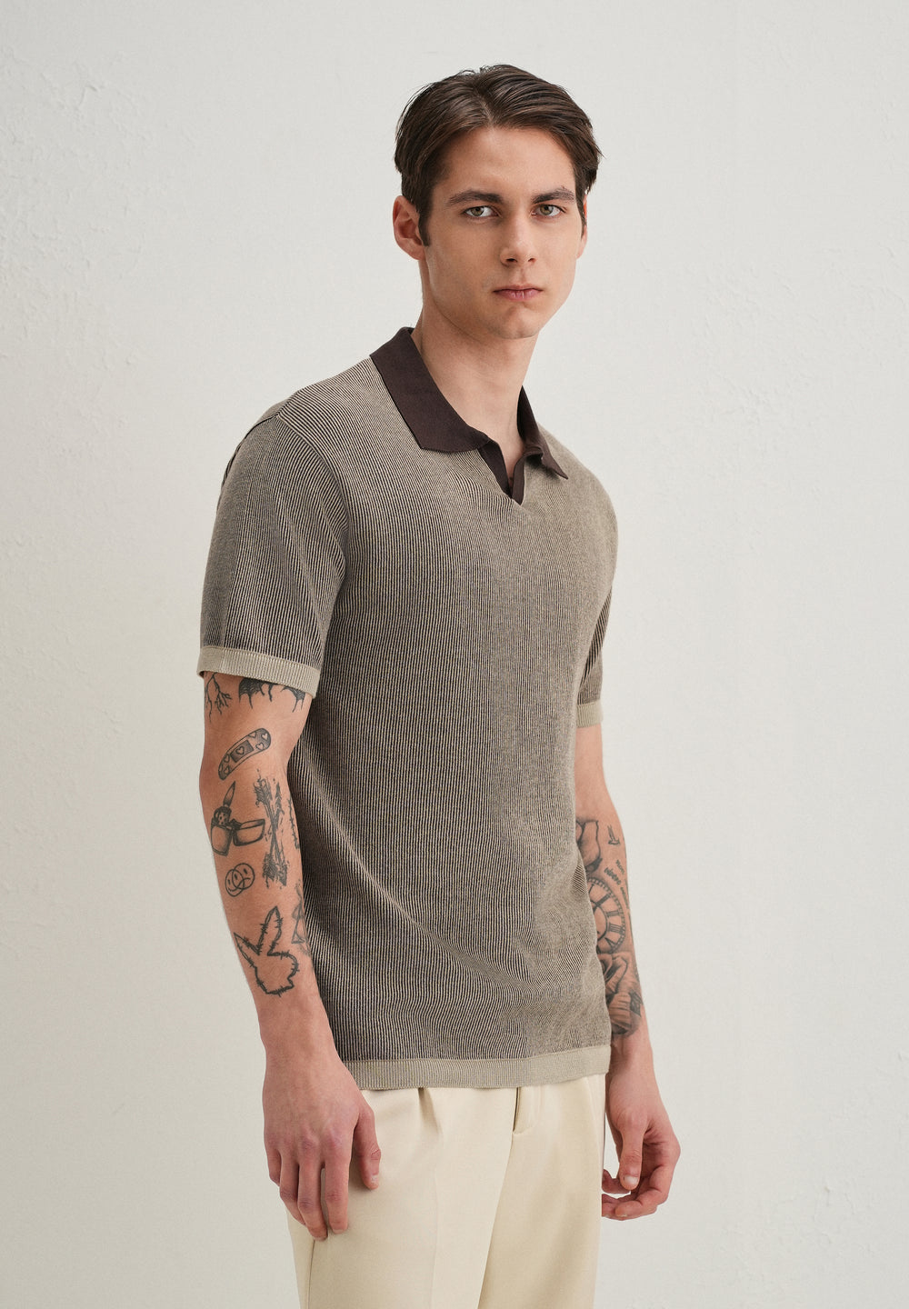 Brown Knitted Polo T-Shirt
