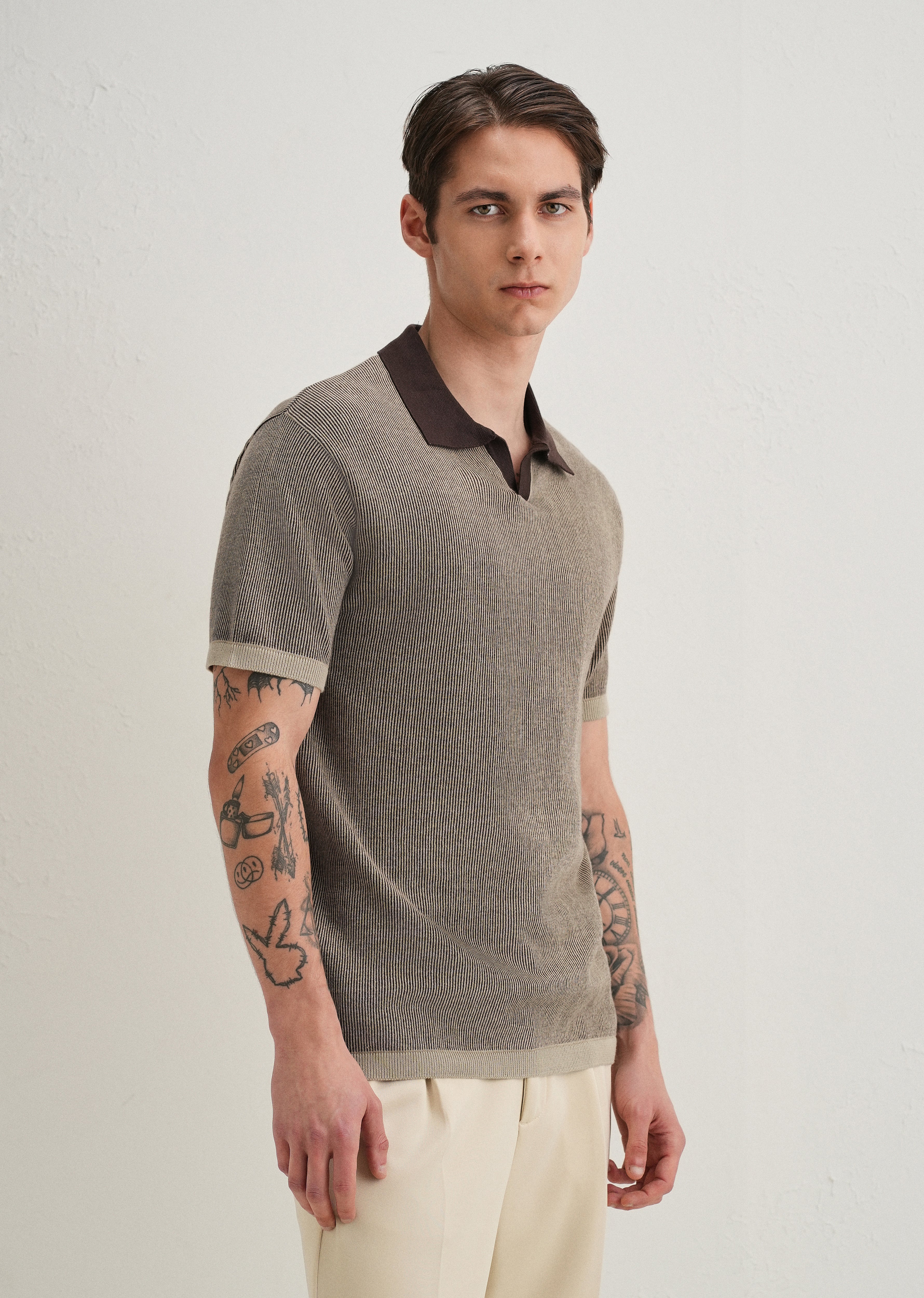 Brown Knitted Polo T-Shirt