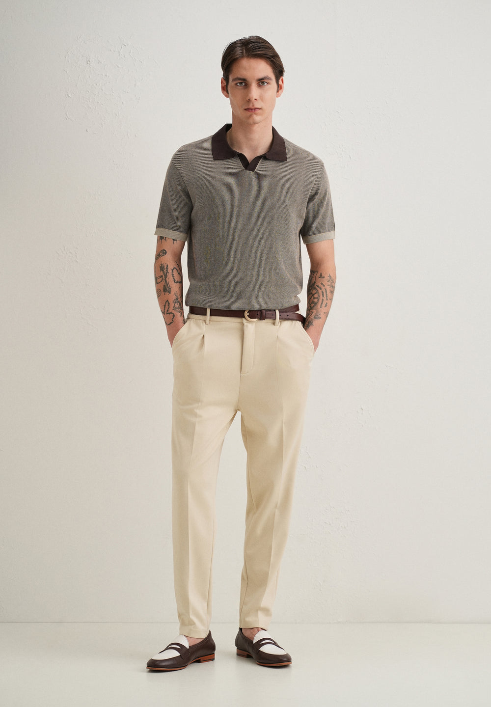 Brown Knitted Polo T-Shirt