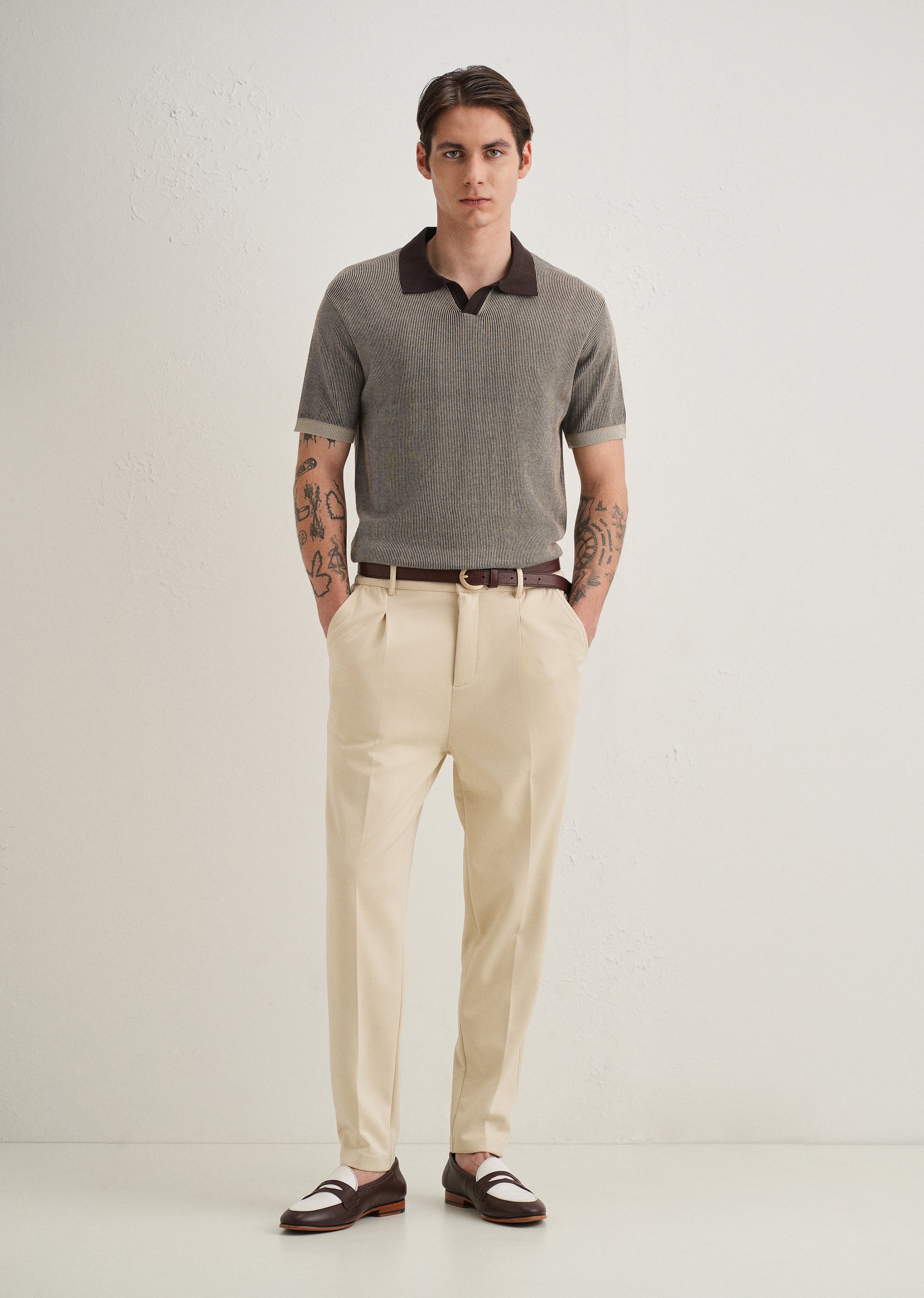 Brown Knitted Polo T-Shirt