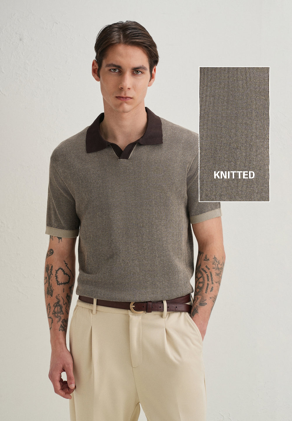Brown Knitted Polo T-Shirt