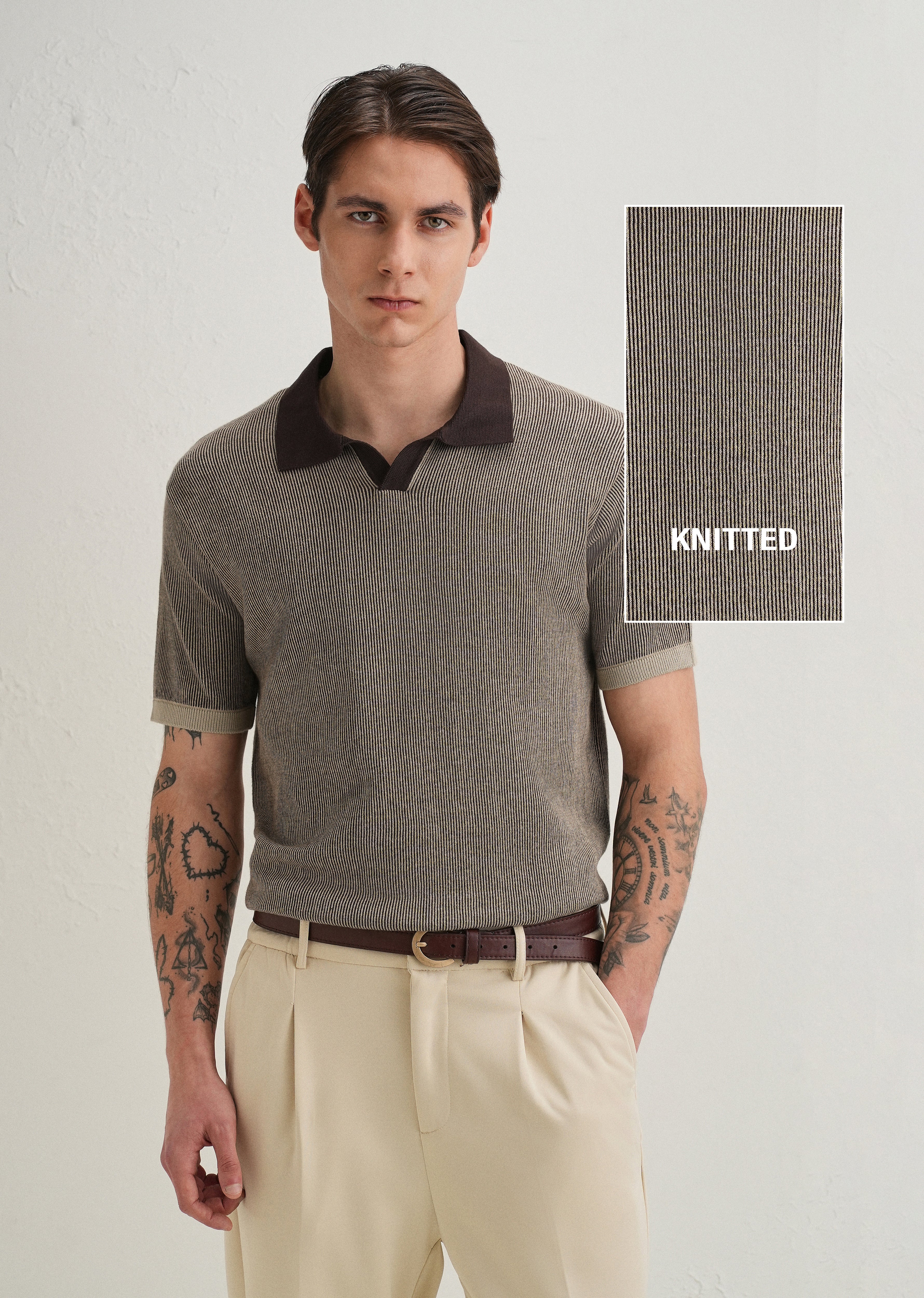 Brown Knitted Polo T-Shirt