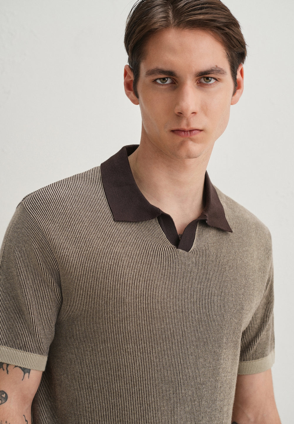 Brown Knitted Polo T-Shirt