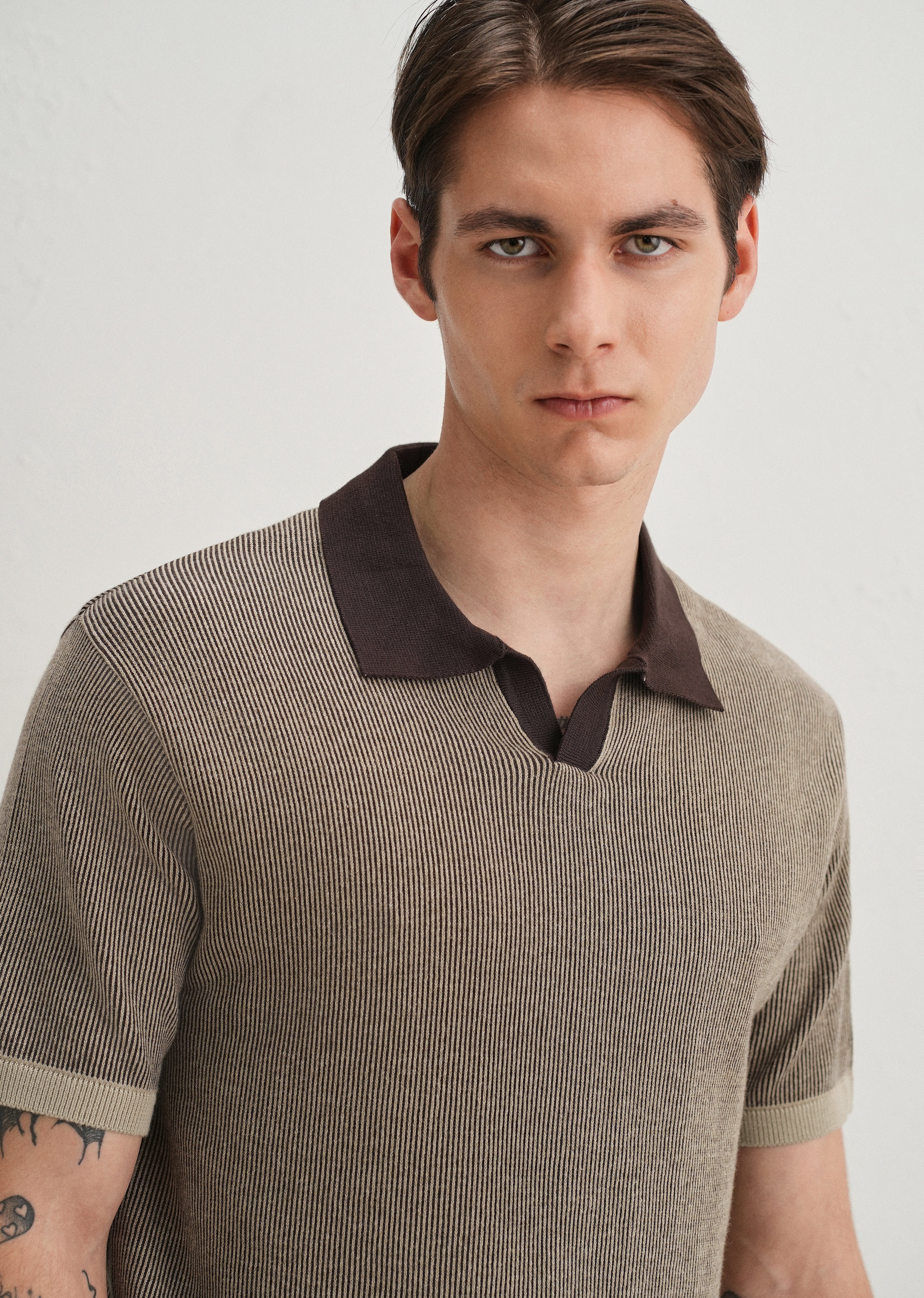 Brown Knitted Polo T-Shirt