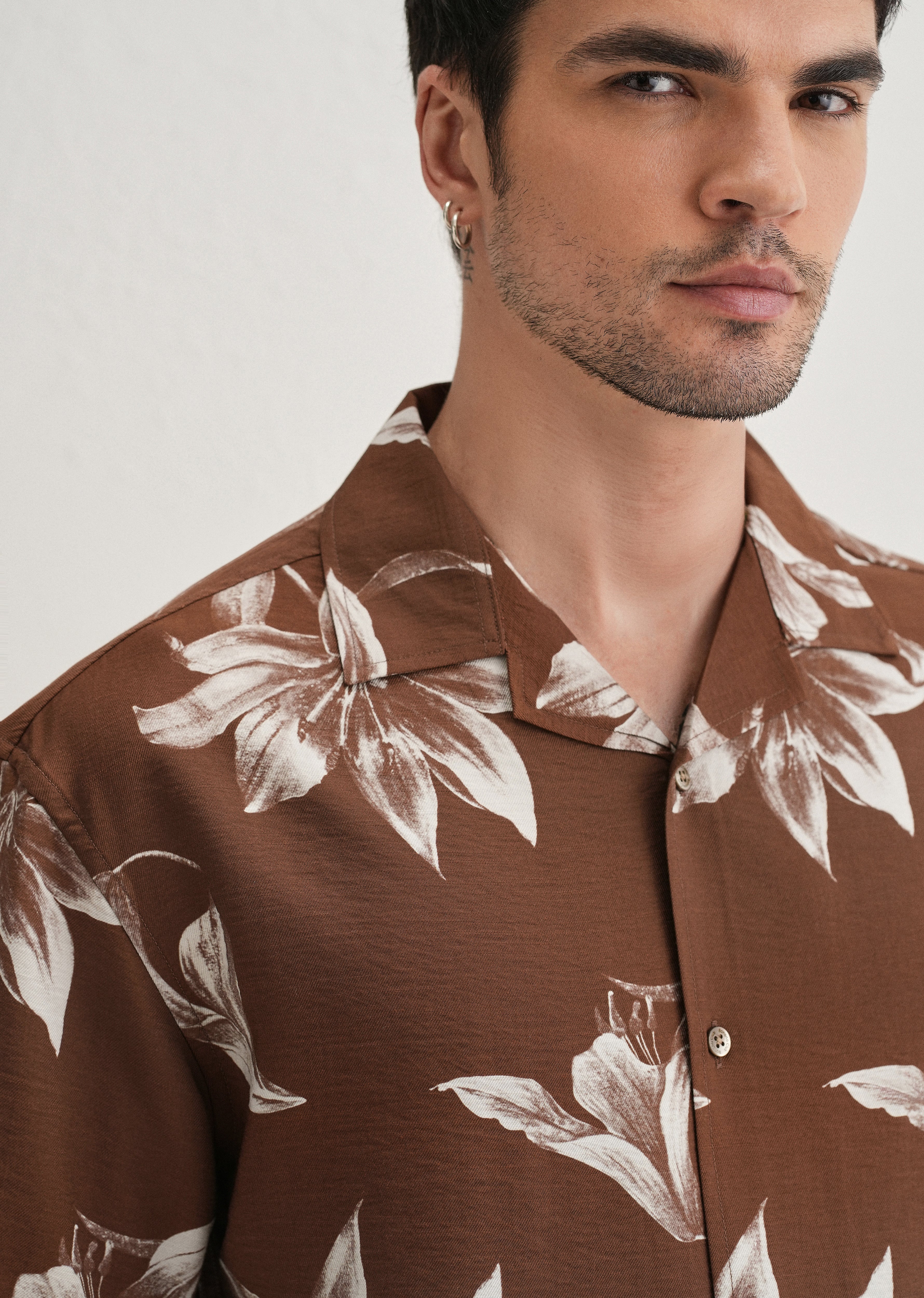 Brown Lily Floral Printed Shirt