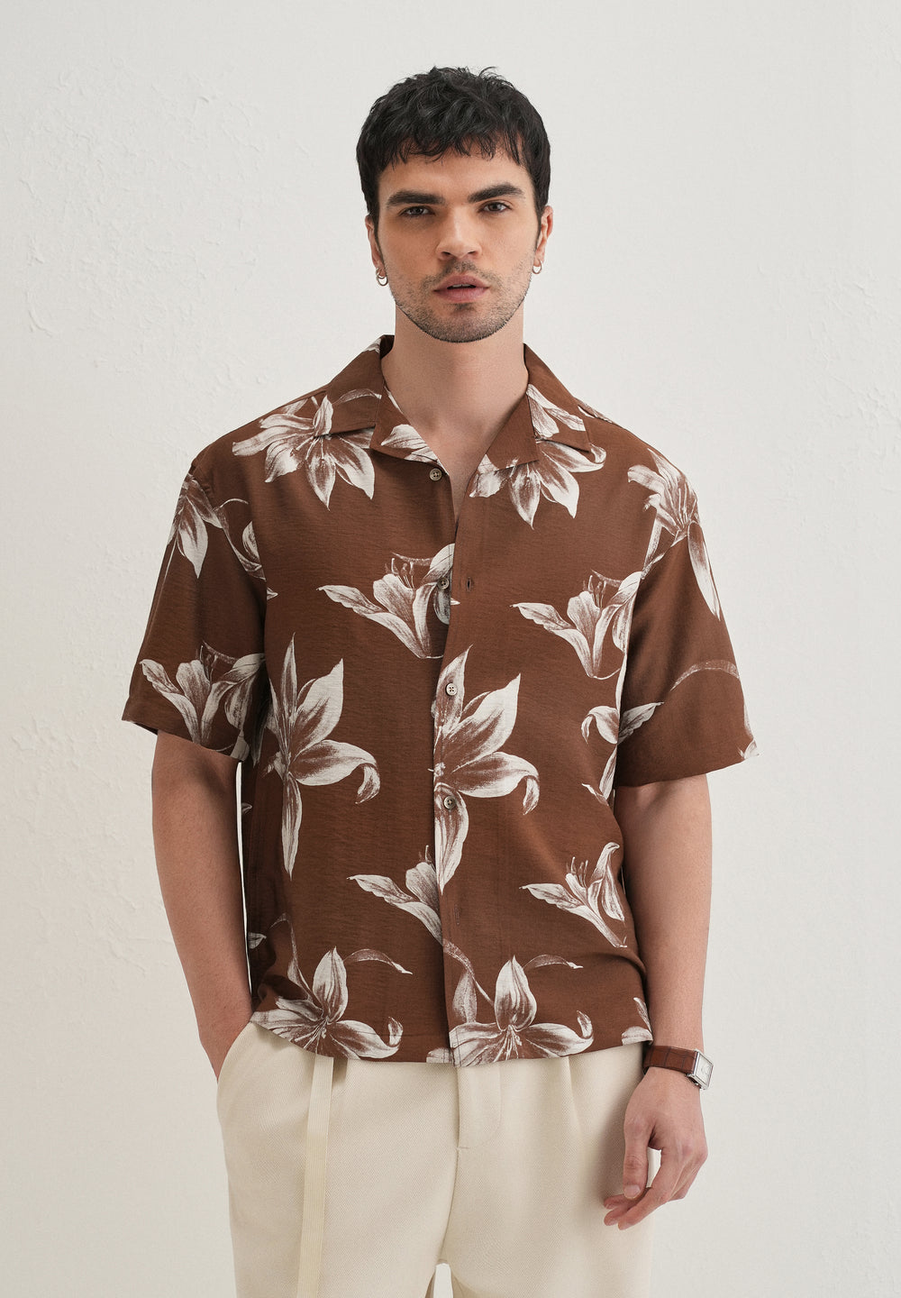 Brown Lily Floral Printed Shirt
