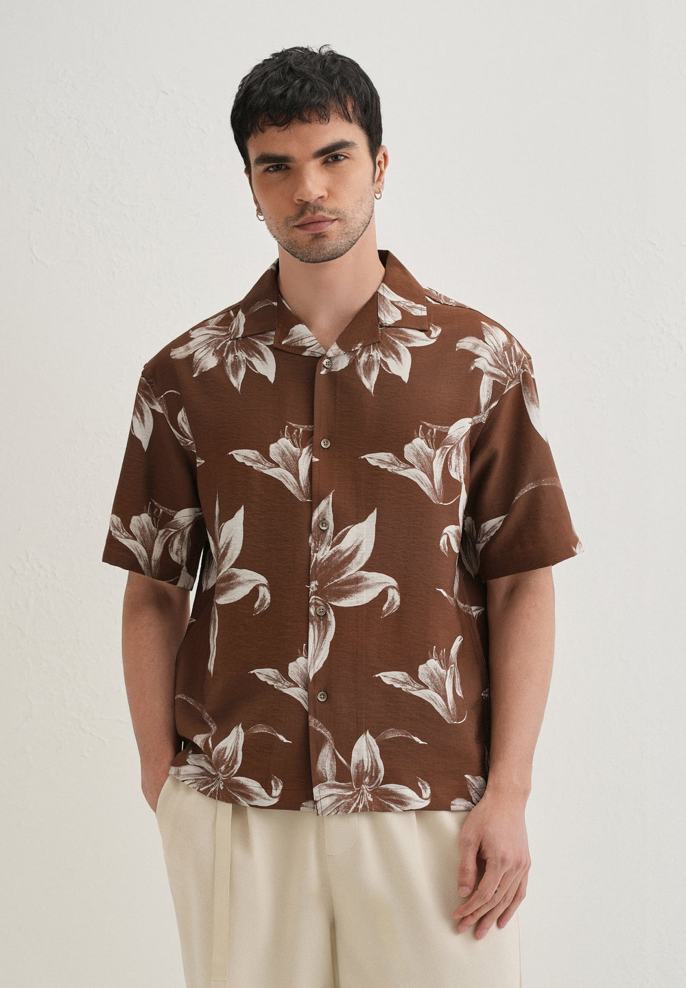 Brown Lily Floral Printed Shirt