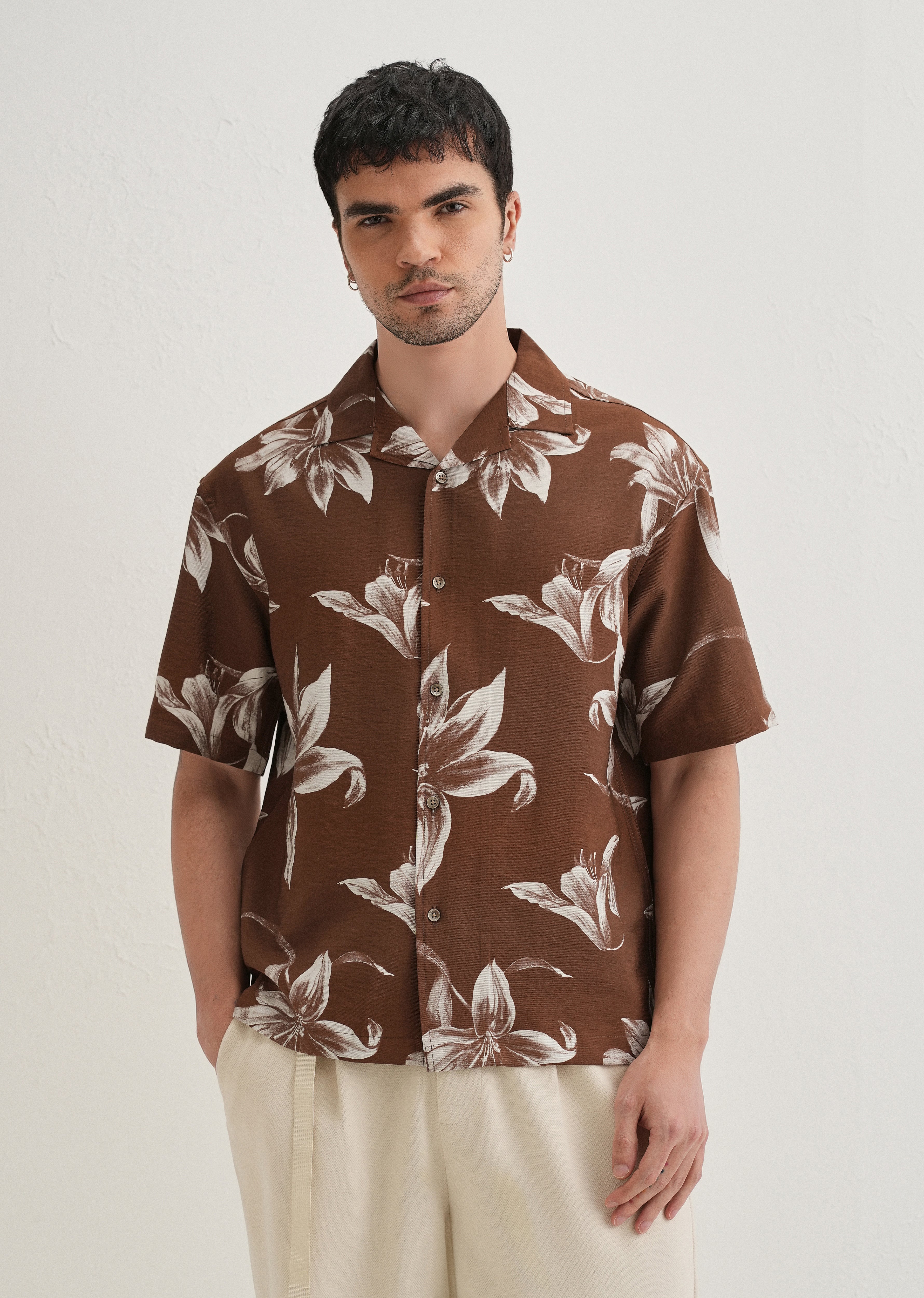 Brown Lily Floral Printed Shirt