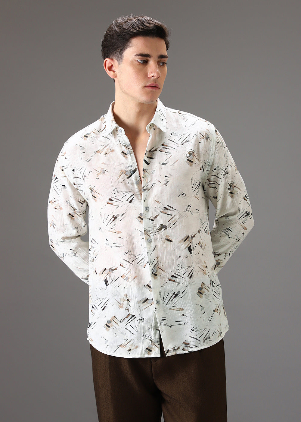 Brown Linear Crushed Printed Shirt