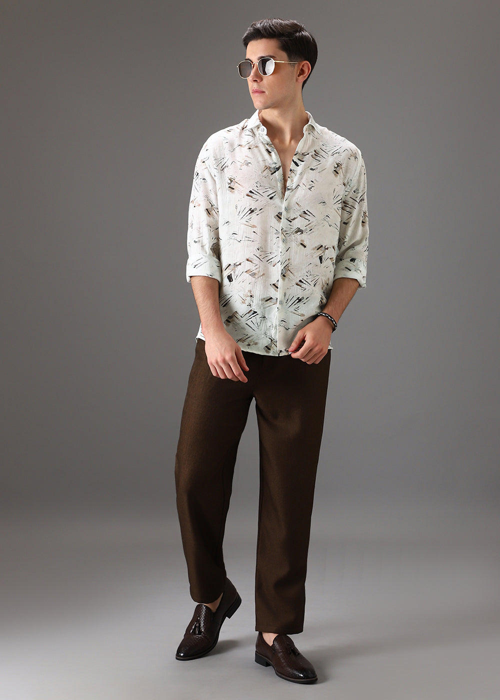 Brown Linear Crushed Printed Shirt