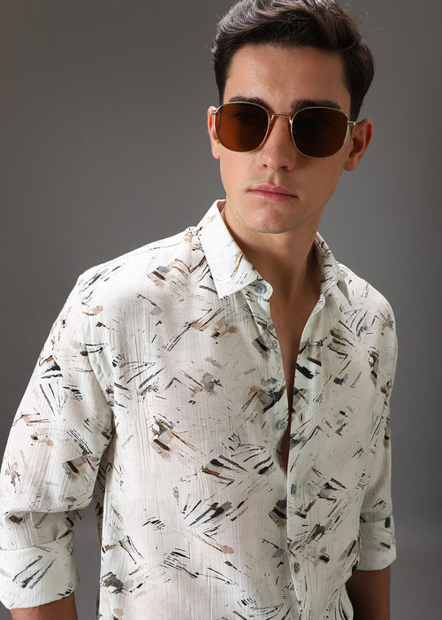 Brown Linear Crushed Printed Shirt