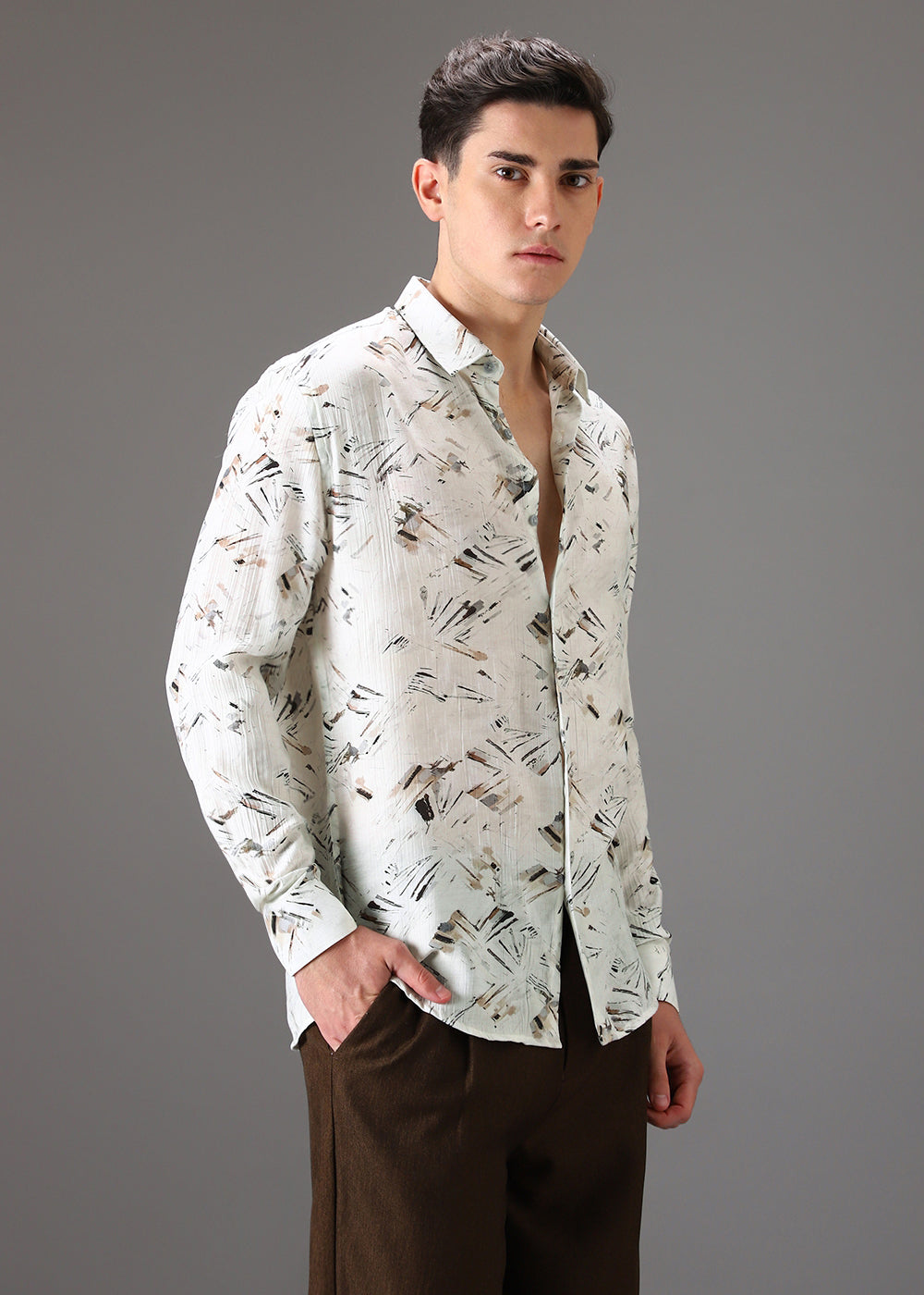 Brown Linear Crushed Printed Shirt