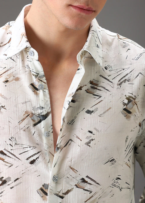 Brown Linear Crushed Printed Shirt