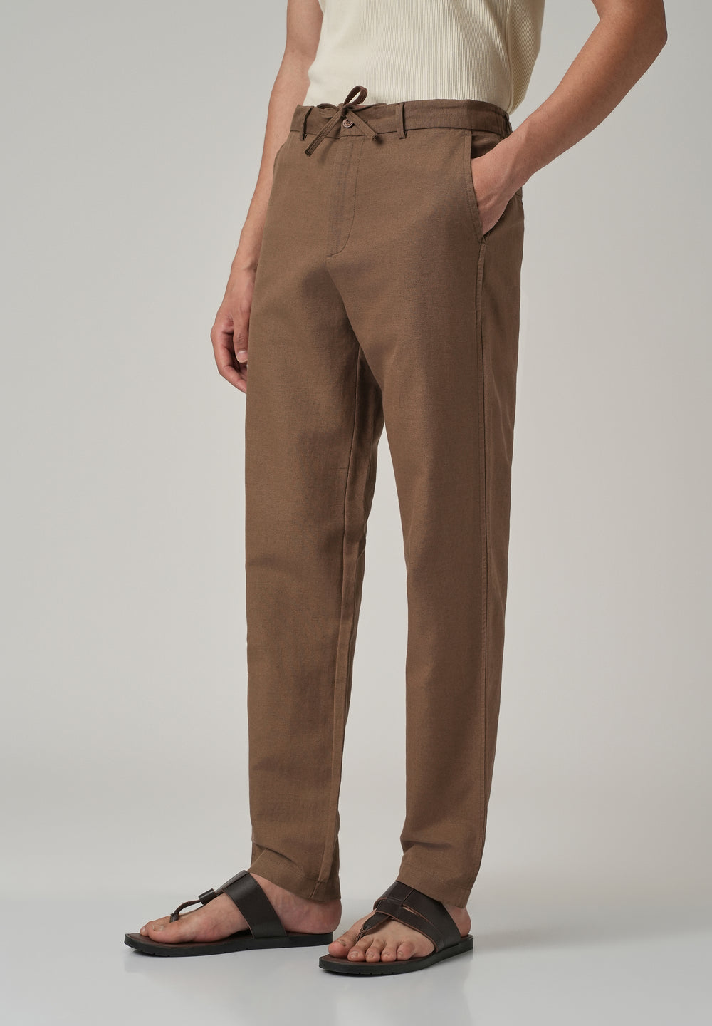 Brown Linen Relaxed Fit Trouser