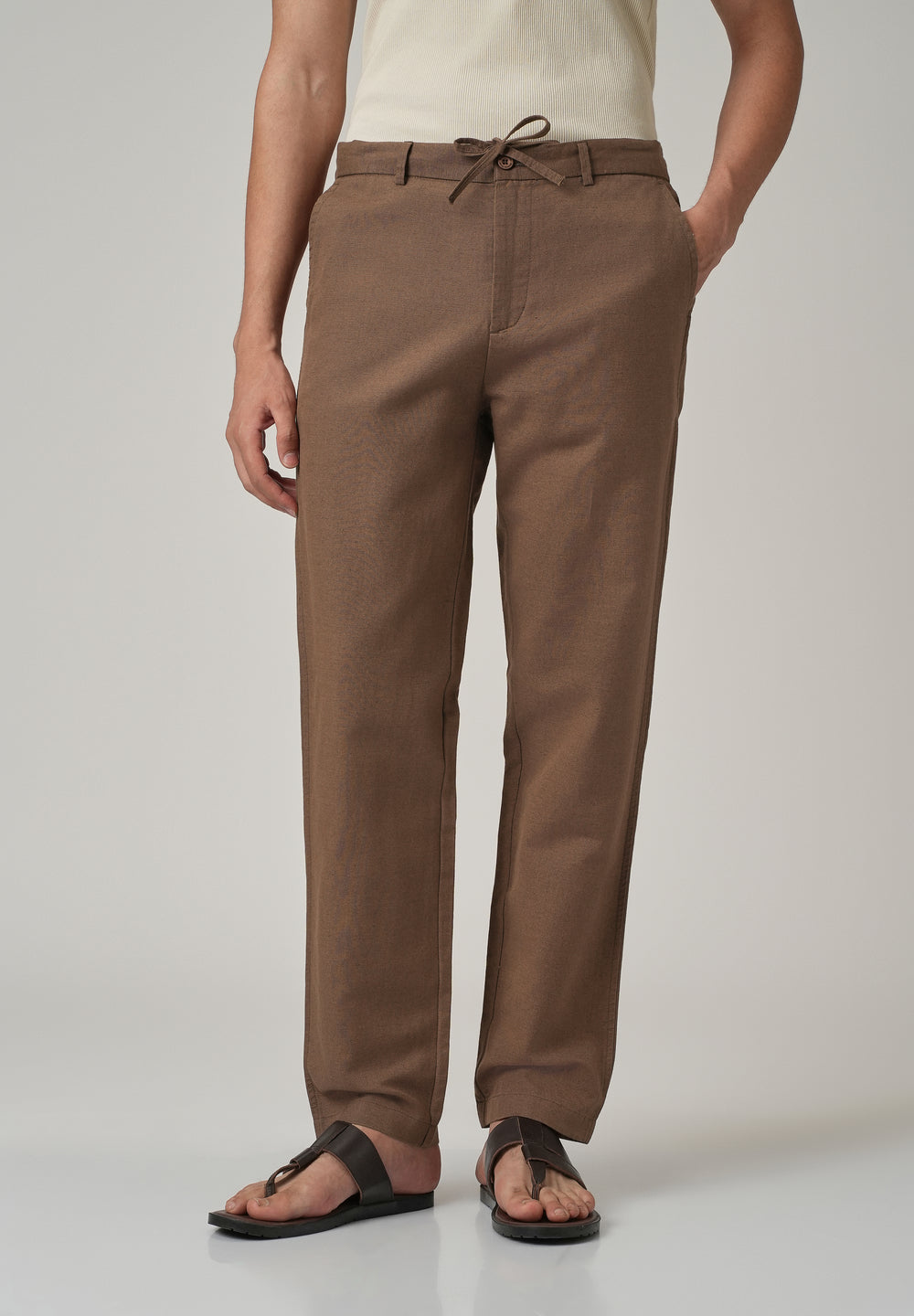 Brown Linen Relaxed Fit Trouser