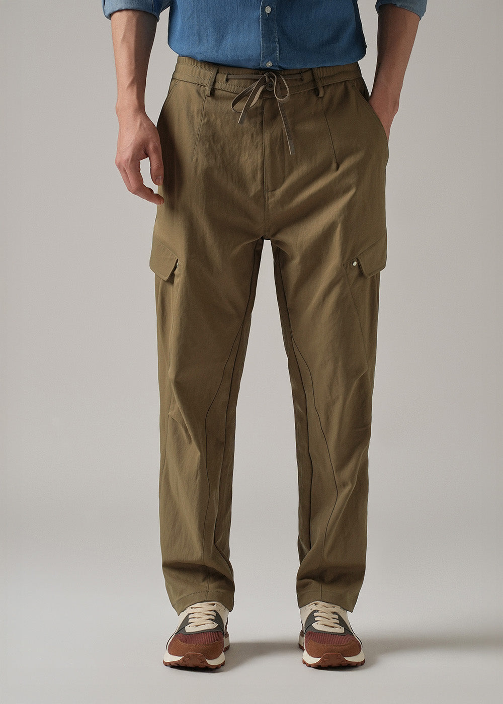 Brown Stone Wash Cargo Pants