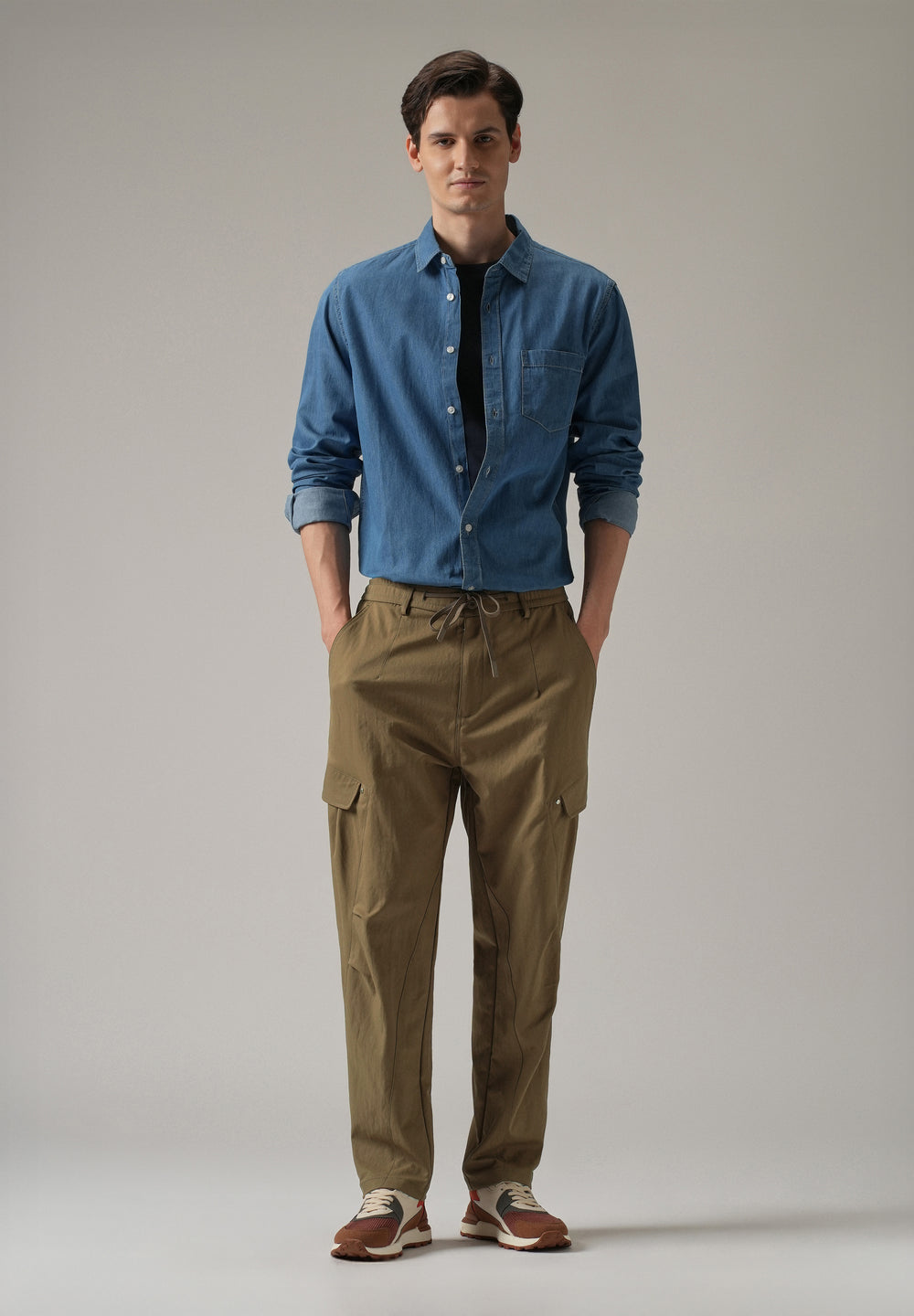 Brown Stone Wash Cargo Pants