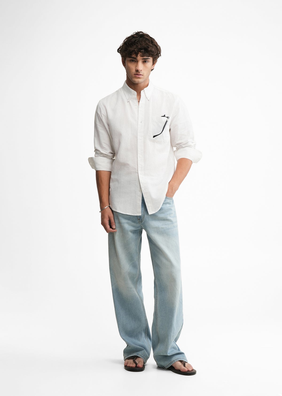 Brown Lyocell Linen Pinstripe Shirt