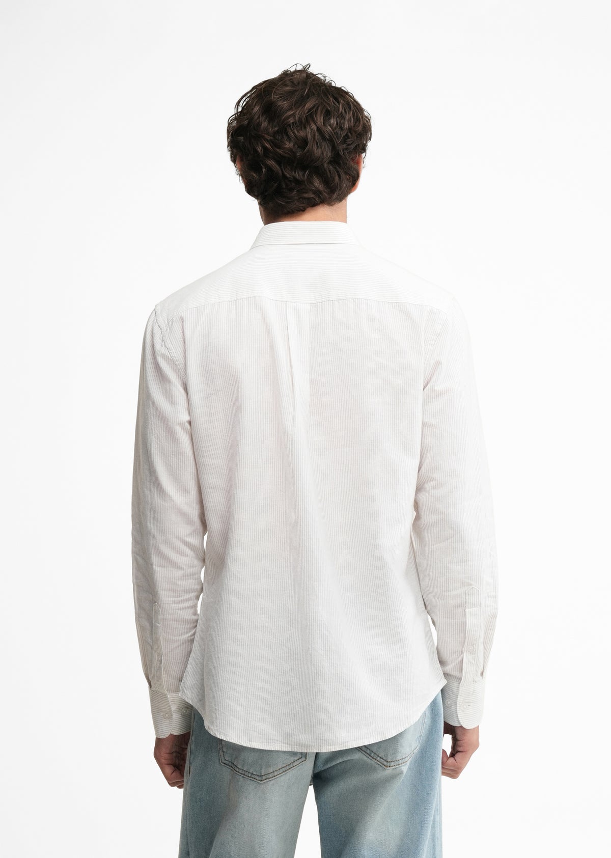 Brown Lyocell Linen Pinstripe Shirt