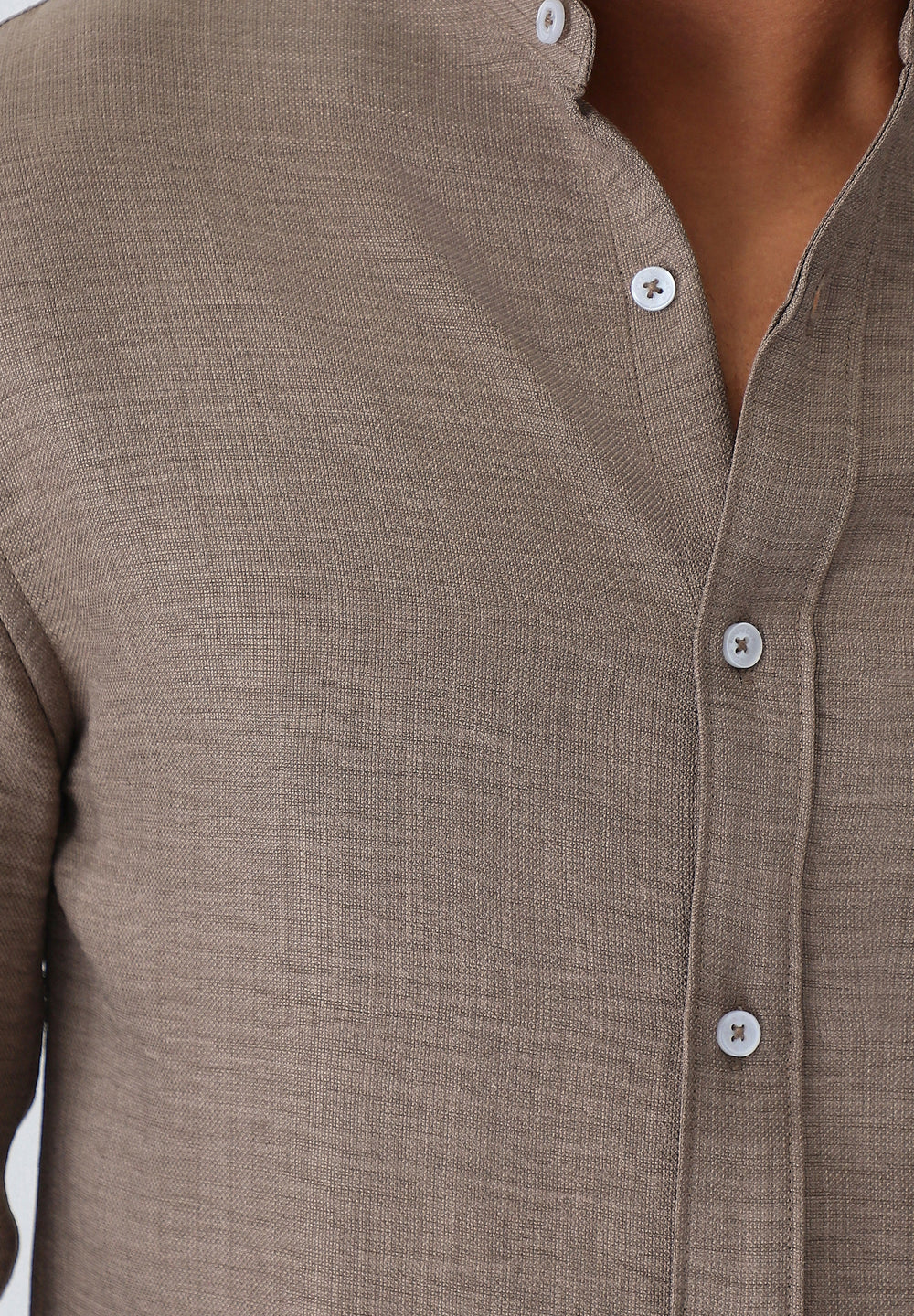 Light Brown Plain Mandarin Collar Shirt